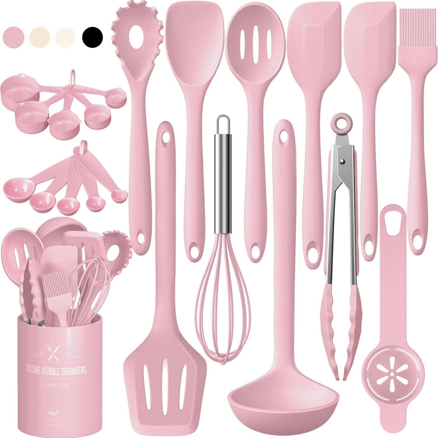 22pcs Silicone Cooking Utensils Set Heat Resistant Kitchen Tools Holder Pink