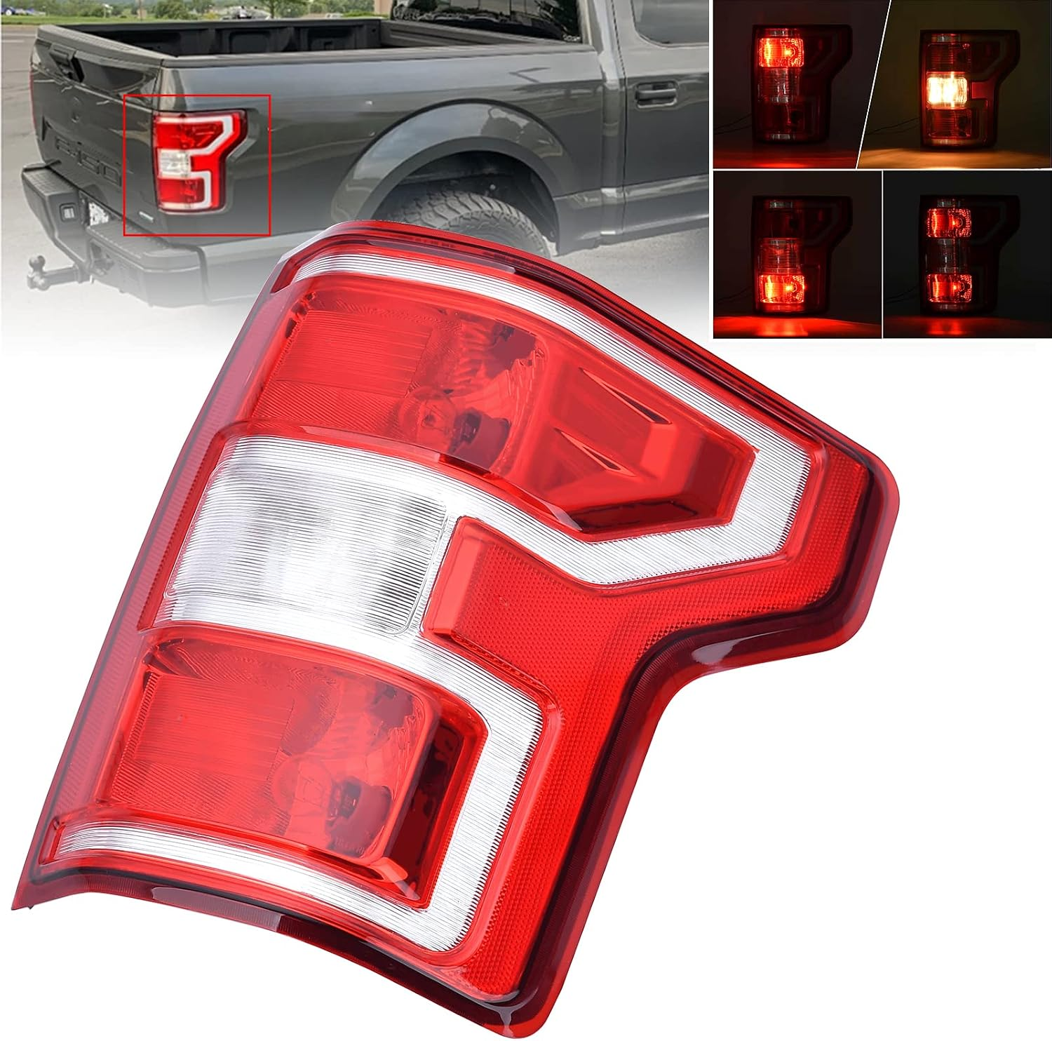 Tail Light Compatible With 2018 2019 2020 Ford F150 F-150 Right Passenger Side Taillight Rear Brake Lamp Signal Assembly with Bulb Replace JL3Z13404H