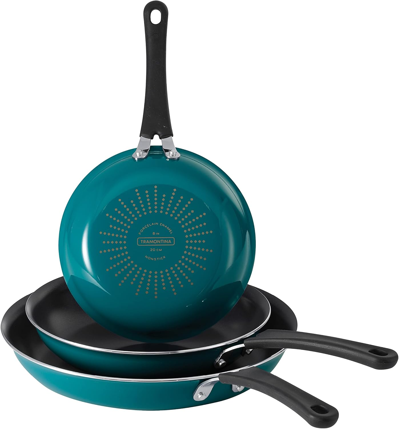 Porcelain Enamel Non Stick 3-Pack Frying Pans, Skillet Set with Reinforced Nonstick Coating, Dishwasher and Oven Safe (Teal)