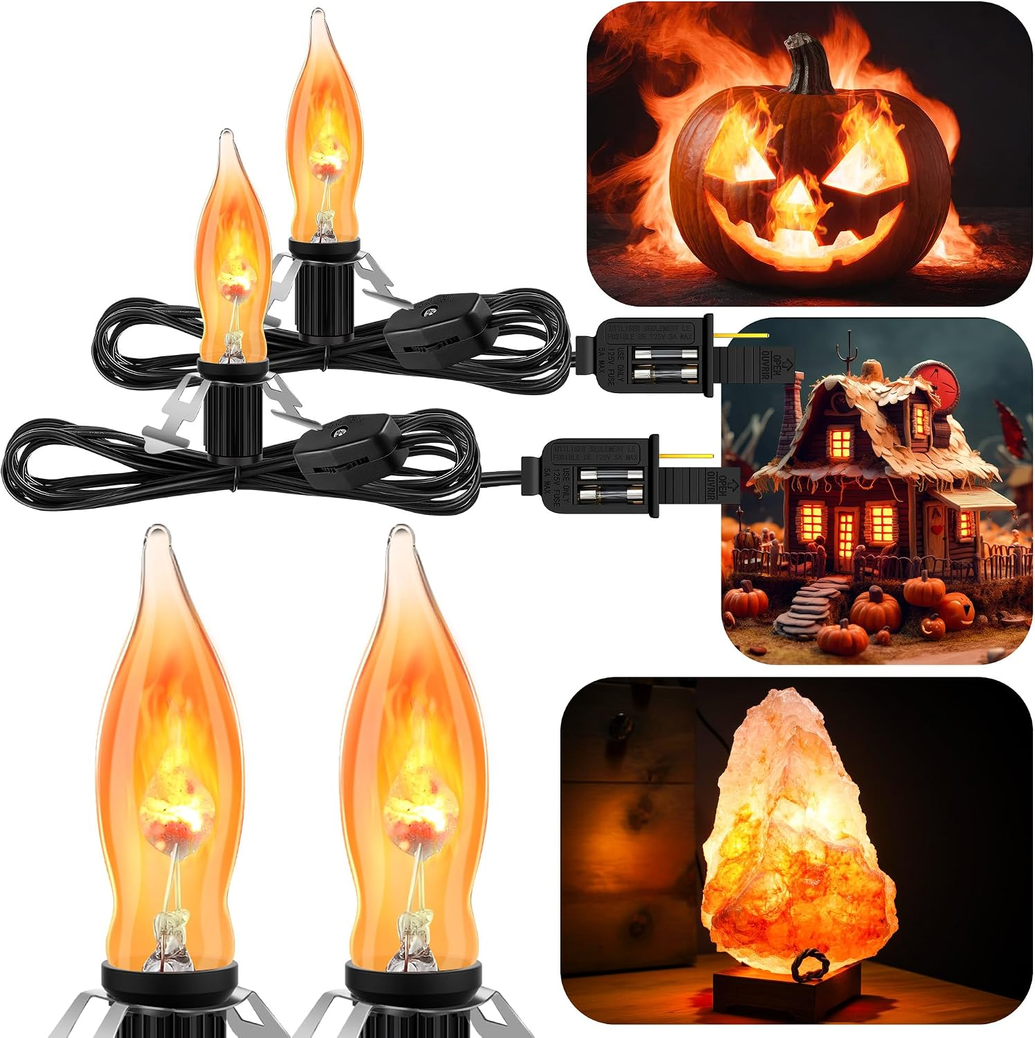 Enhon 2 Pack Accessory Cord with Flickering Glow Light Bulb, 6Ft