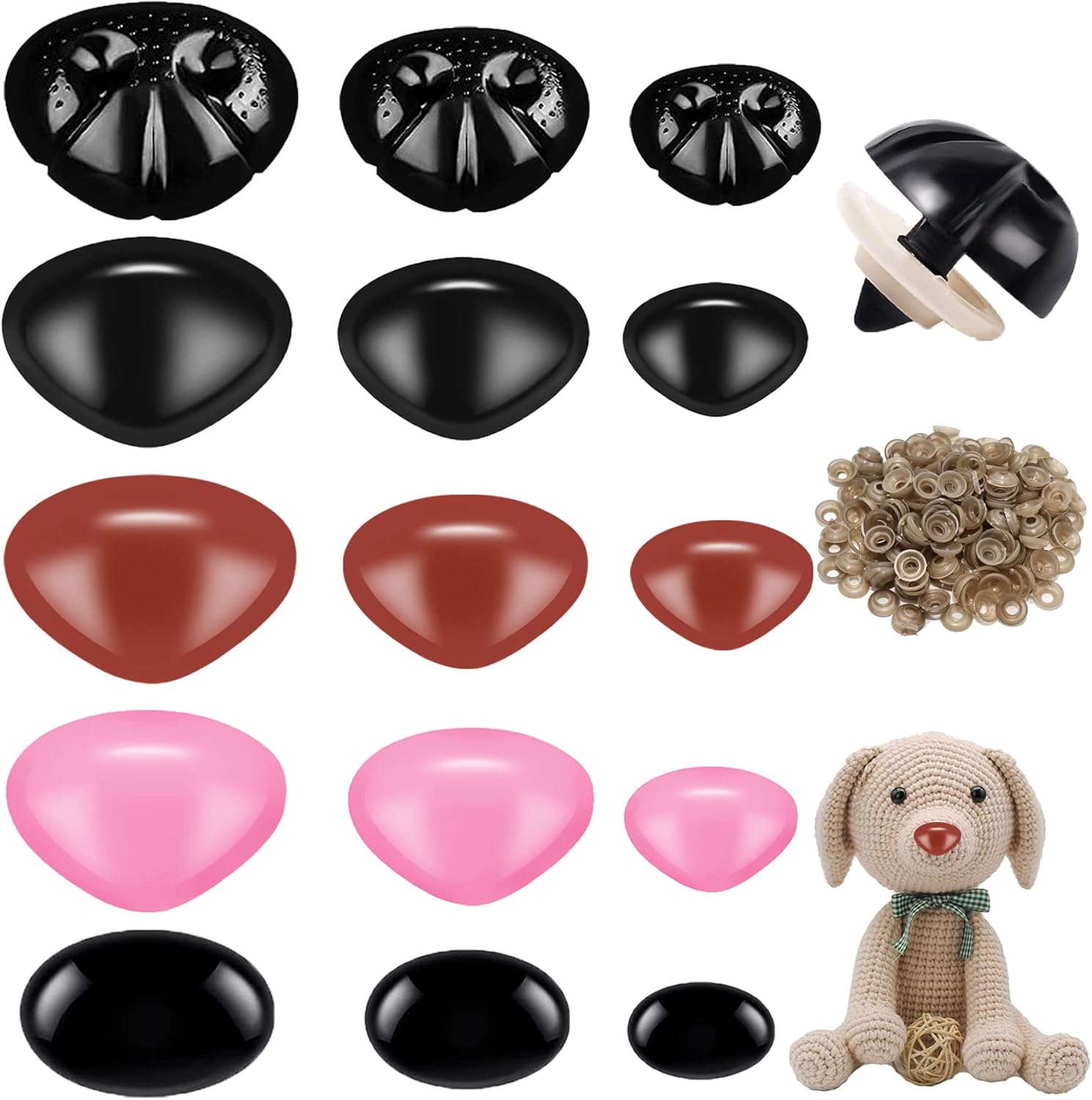 150 Pcs Amigurumi Safety Noses for Dolls and Plush Toys, 11mm-20mm