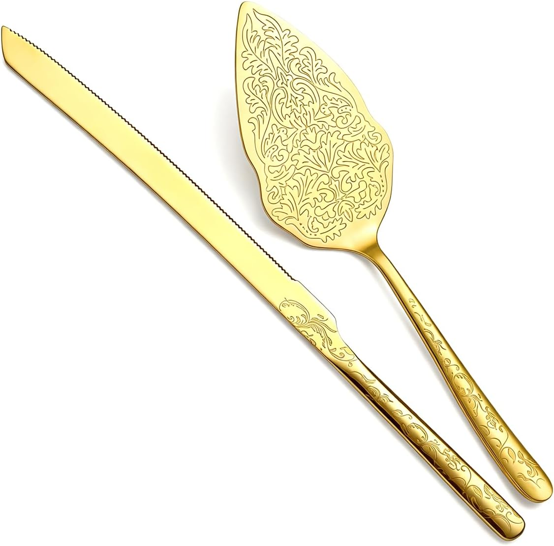 Berglander Gold Wedding Cake Knife and Server Set, Titanium Gold Plating 