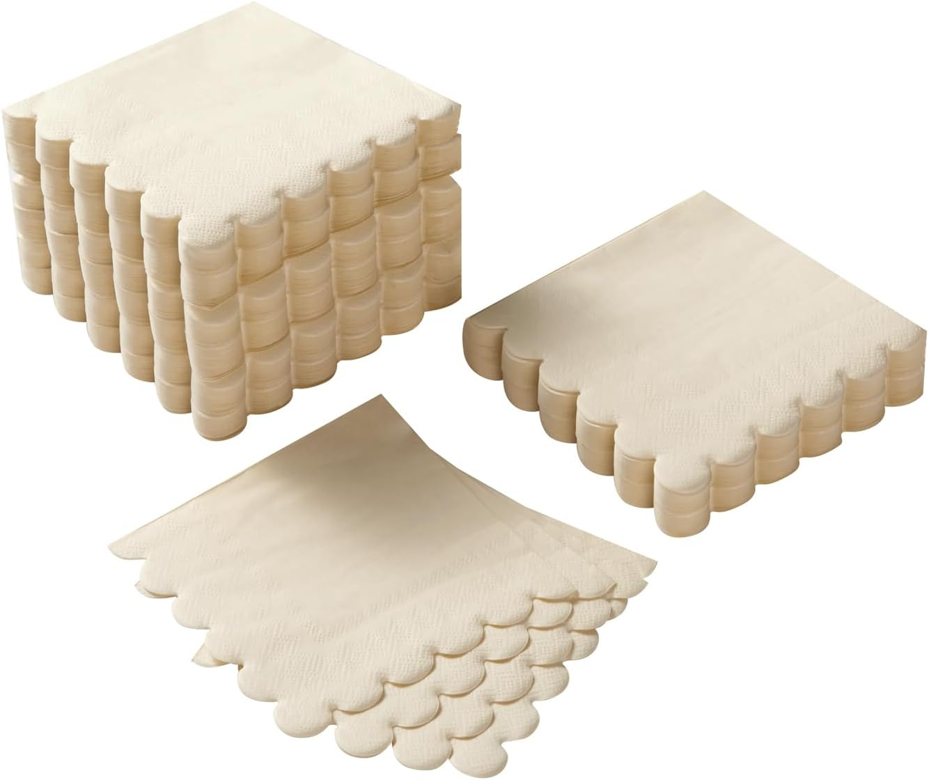 100 Pack Cocktail Napkin 2-Ply Scalloped Edged Dessert Napkins Folded 5 X 5 Inches Disposable Napkins for Dinner Wedding Birthday Party Bridal Anniversary Reception Event (Milky-White)