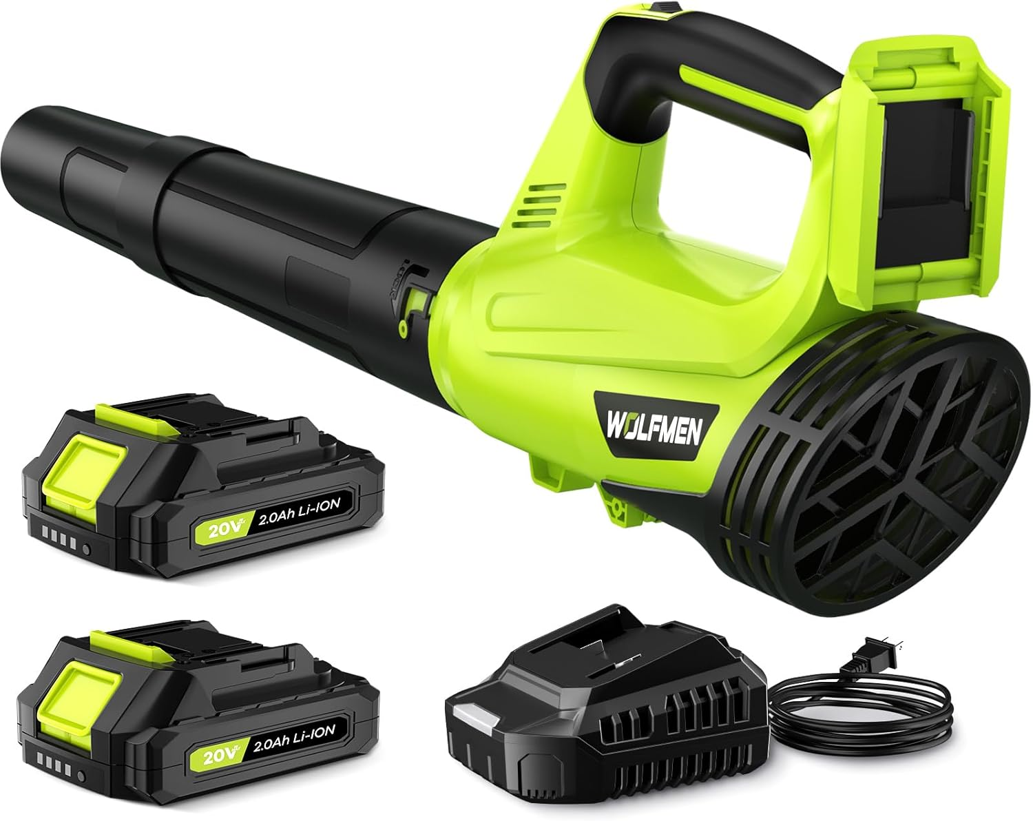Soplador de hojas, soplador de hojas eléctrico inalámbrico con 2 baterías y cargador