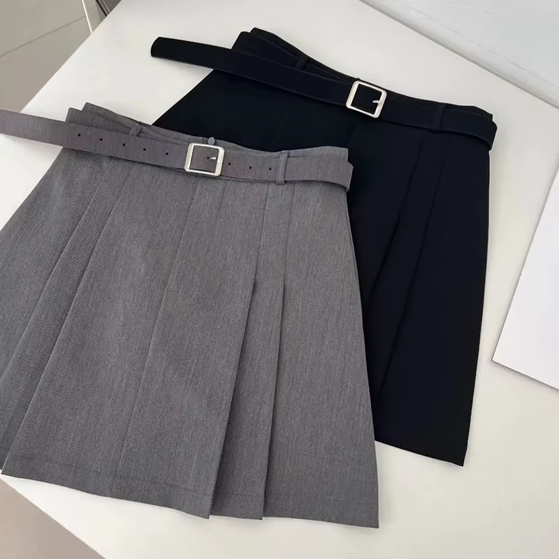 Preppy Style A-Line Skirt for Women Summer New High Waist Black Gray Pleated Skirts Female Casual Student Mini Skirts
