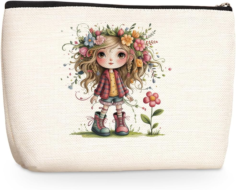 Cute Girl Makeup Bag, Flower Travel Makeup Case Cosmetic Bags for Women | Portable Pouch Purse Travel Essentials Toiletries Accessories, Christmas Birthday Gifts for Women