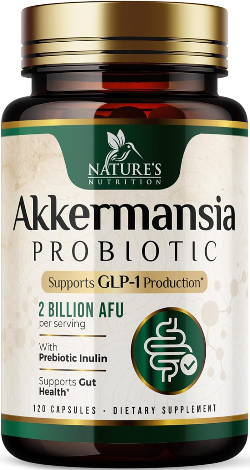 Akkermansia Probiotic Supplement for Women & Men, Akkermansia Muciniphila GLP 1 Probiotics with Prebiotic, 2 Billion AFU, Natural Digestive, Gut Health, & GLP 1 Production Support, 120 Capsules