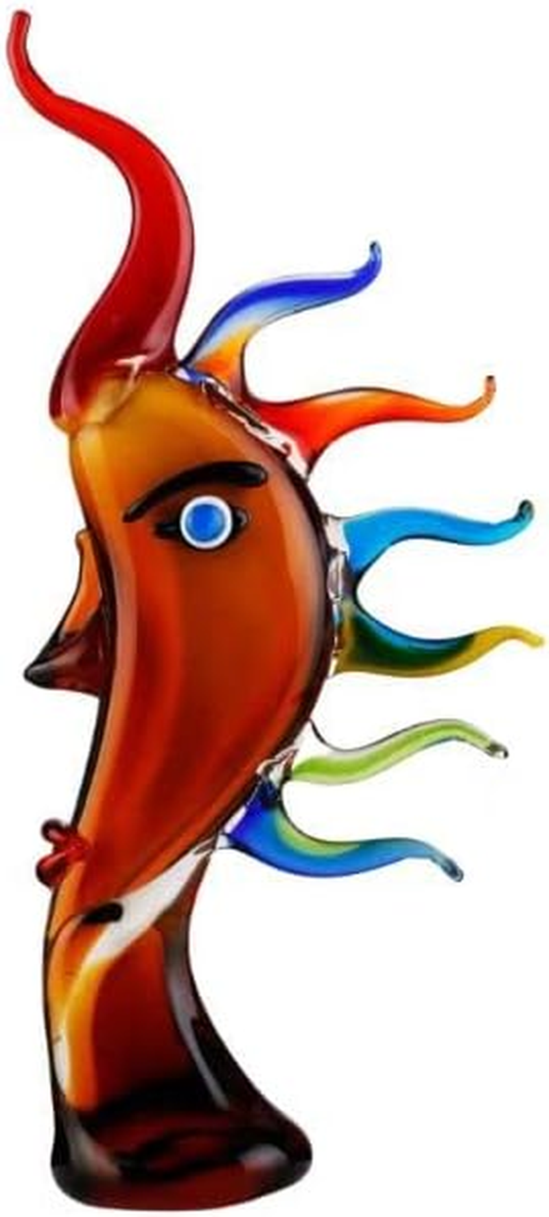 Murano-Style Hand Bolow Art Glass Face Sculptuer - 17.31" Tall Mouth-Blown Crafts Home Office Bedroom Living Room Study Room Studio Decorations