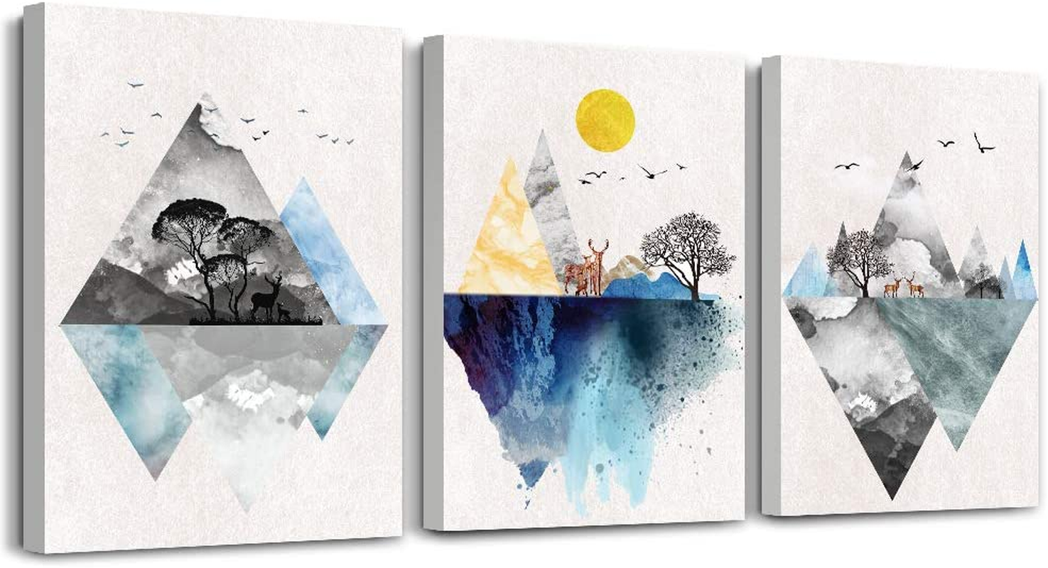 Stunning Abstract Mountain Canvas Art - 3 Piece Framed Set for Living Room, Bedroom, Bathroom & Office Decor
