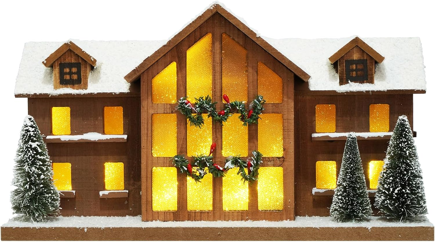 Led Lighted Christmas Decorations for Home Big Village Christmas Ski Lodge with Timer Wooden Snow Winter Scene Farmhouse Tree House Rustic Tabletop Holiday Decor Xmas Signs