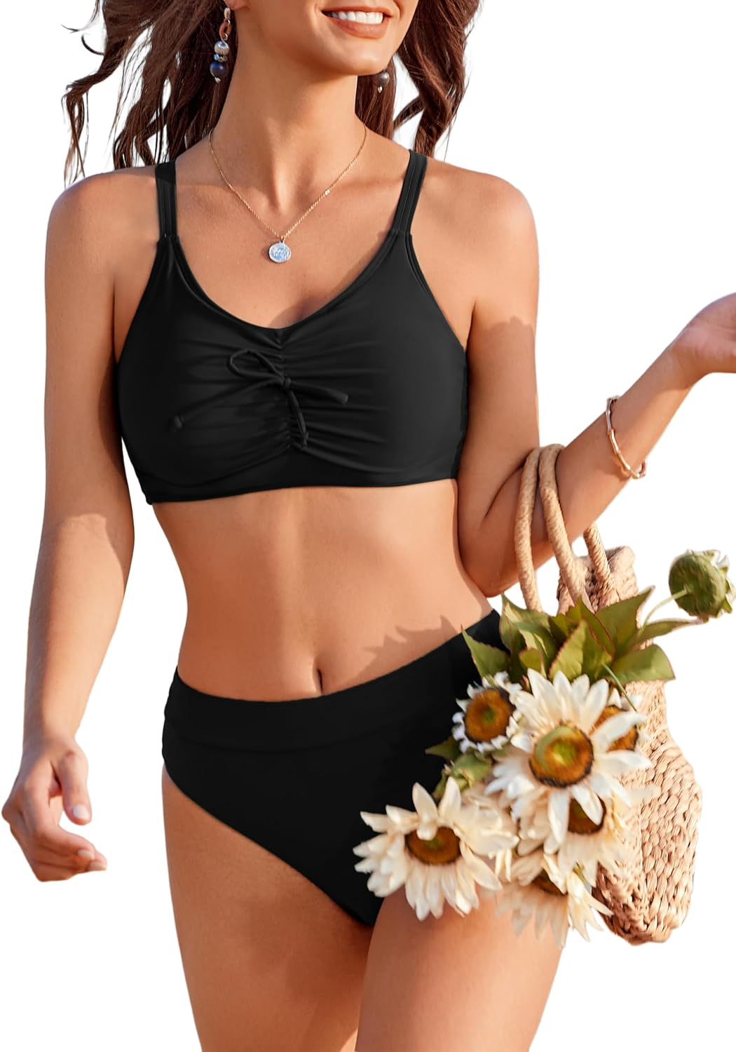 Bikini Set for Women 2 Piece High Waisted Tummy Control Swimsuits for Women Scoop Neck Women'S Bathing Suit 2025