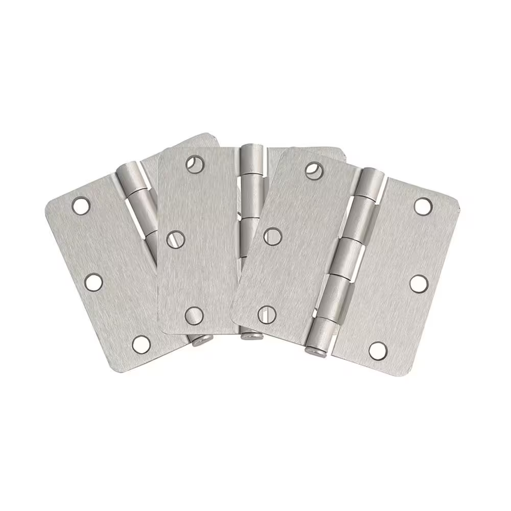 3-1/2 In. X 1/4 In. Radius Satin Nickel Door Hinge Value Pack (3 per Pack)