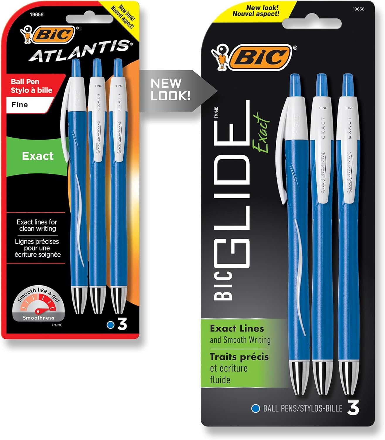 Glide Exact Retractable Ball Point Pen, Fine Point (0.7 Mm), Blue, Precise Lines for Clean Writing, 3-Count