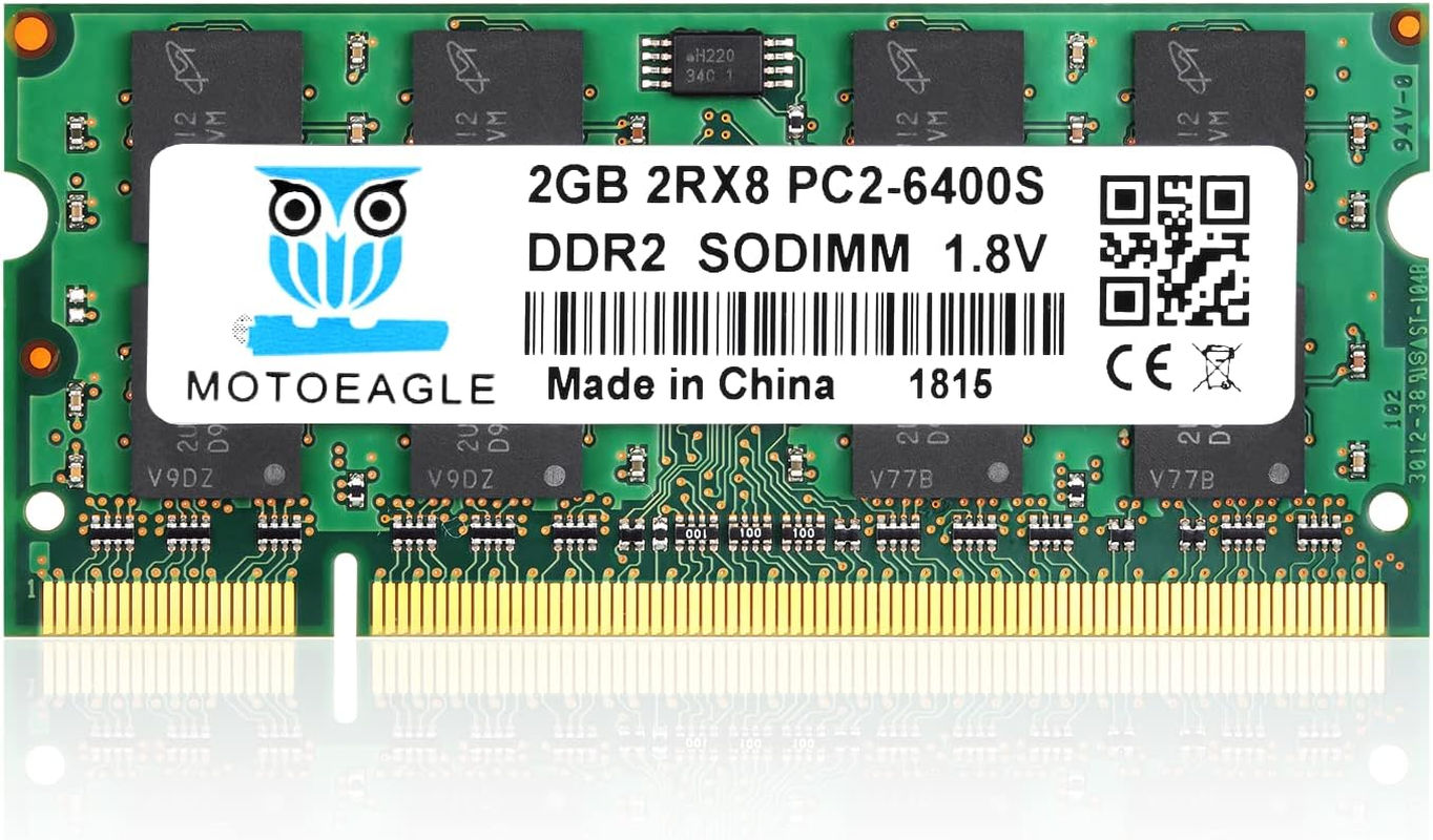 DDR2 800Mhz SODIMM 2GB PC2 6400S Ram, 2Rx8 PC2 6400S Non-Ecc CL6 200-Pin Memoria Laptop