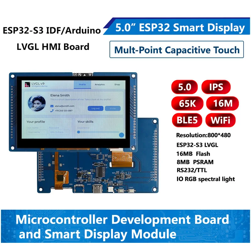 ESP32-S3 5inch Development Board 800*480 RGB IPS TFT Display Touch Screen Ardu-ino LVGL Wi-Fi BLe Uart Smart Module