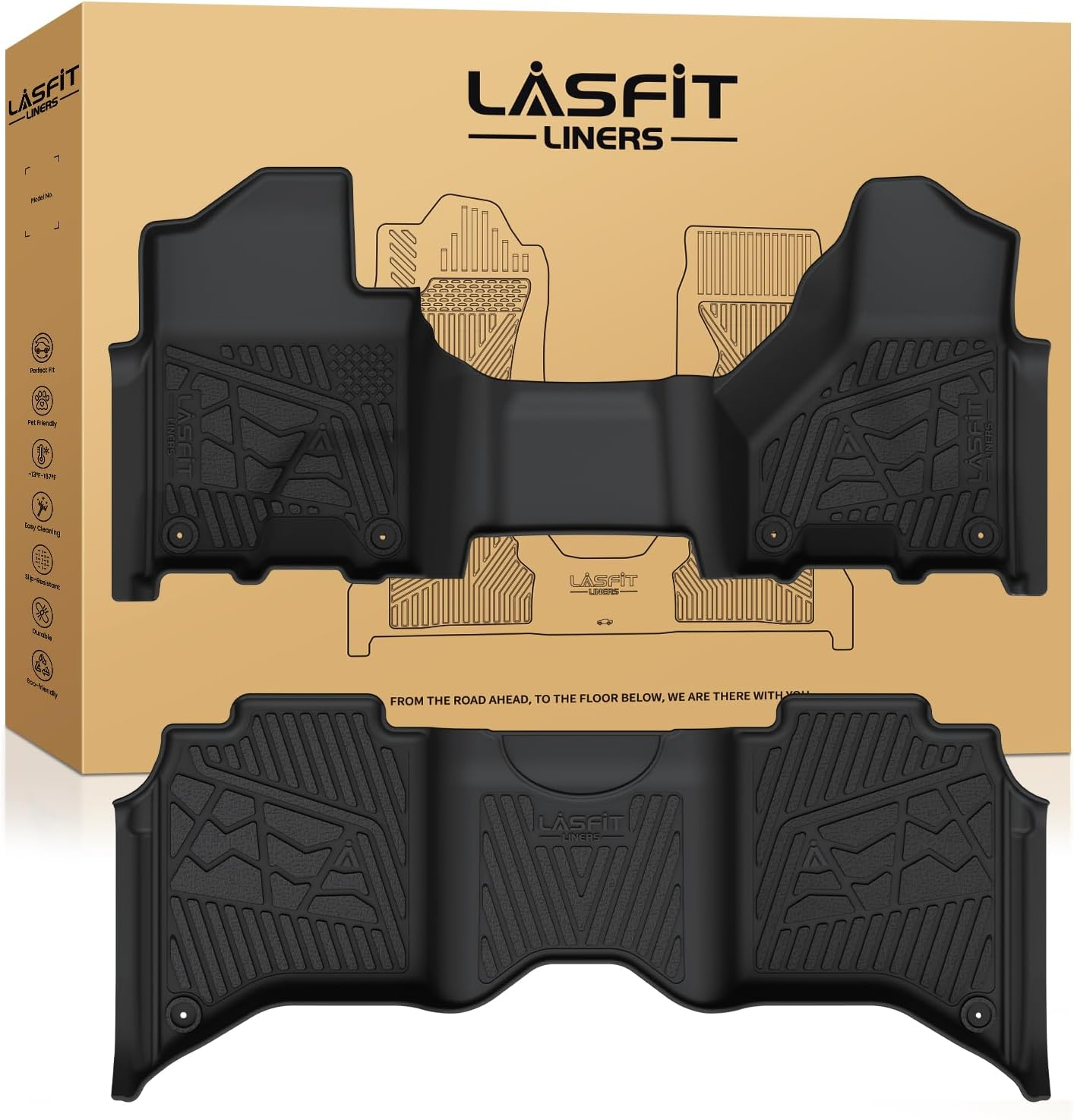 Floor Mats 2019-2025 2026 for Ram 2500/3500 Crew Cab Bench Seat, Not for Bucket Seat or Model with PTO KIT or 4X4 Shifter, All Weather TPE Custom Fit Car Mats Floor Liners 1St & 2Nd Row, Black