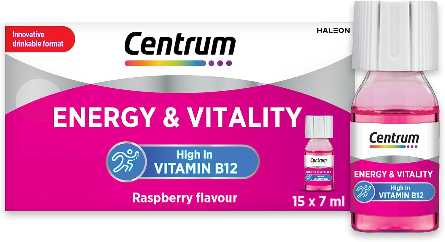 Centrum Energy & Vitality Vitamin B12 Liquid Shot, High Strength B12, Vegan Multivitamin Supplement, 15 × 7 Ml Bottles
