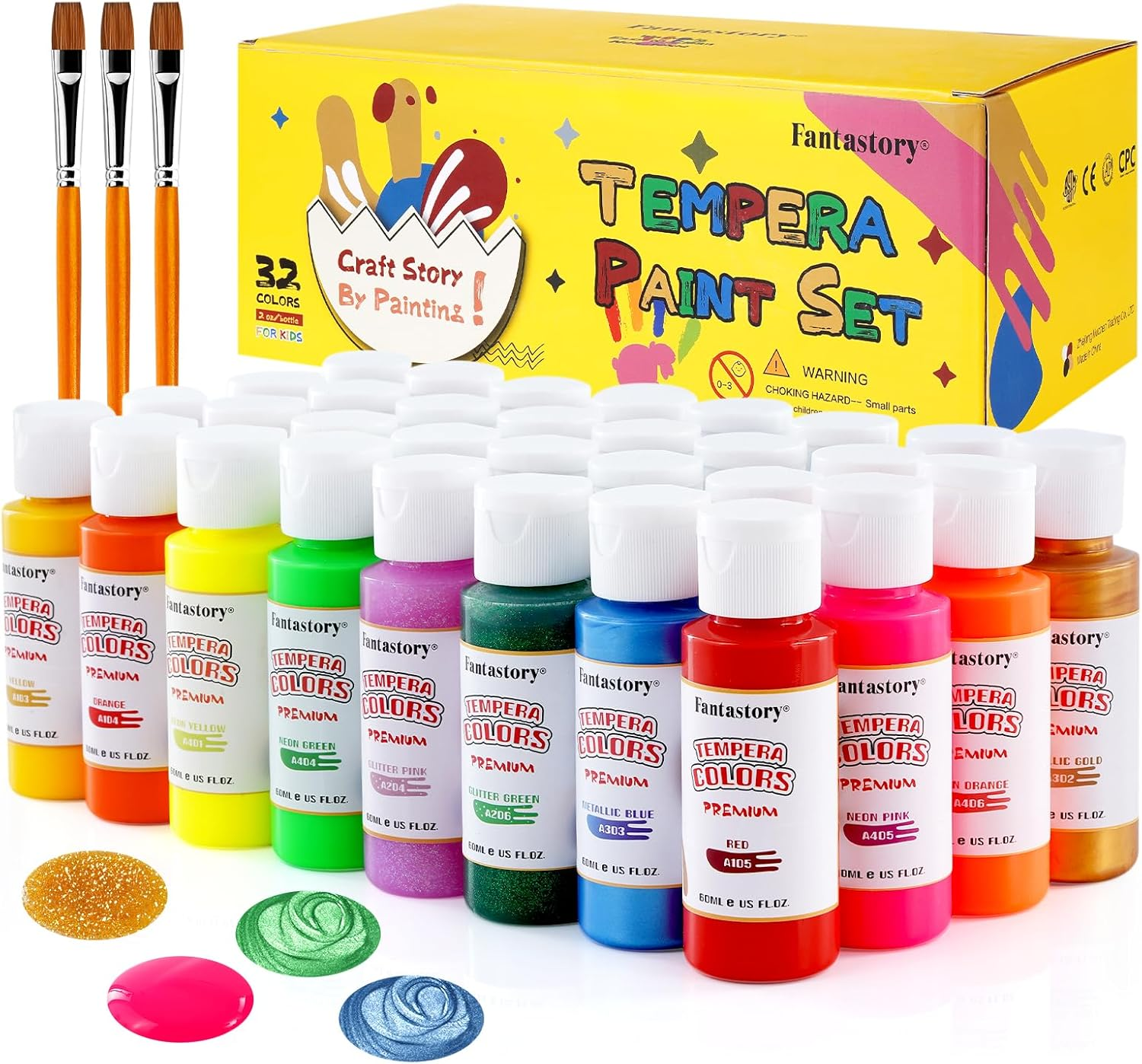 fantastory Tempera Paint for Kids 32 Colors (2 oz / 60 ml Each) Washable Temp... - Picture 2 of 15