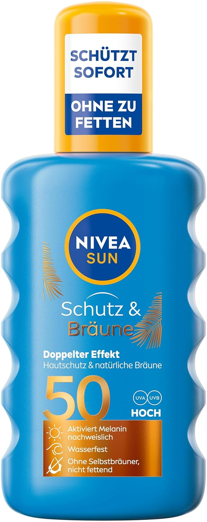 NIVEA SUN Schutz & Bräune Sonnenspray LSF 50, Wasserfeste Sonnencreme Mit Pro-Melanin-Extrakt Für Eine Ebenmäßige Bräune, Sofortiger Sonnenschutz Vor Uva/Uvb-Strahlen (200 Ml)