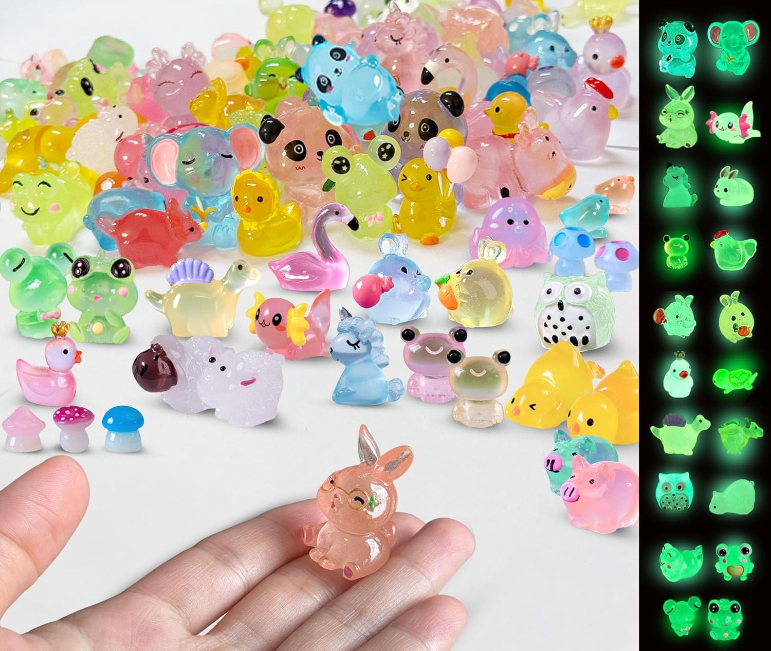 100 Pcs Luminous Mini Resin Animals Tiny Resin Animals Bulk, Glow in the Dark to Hide around the Office Home, for Garden Miniatures Fairy Garden Accessories Crafts Micro Landscape Décor