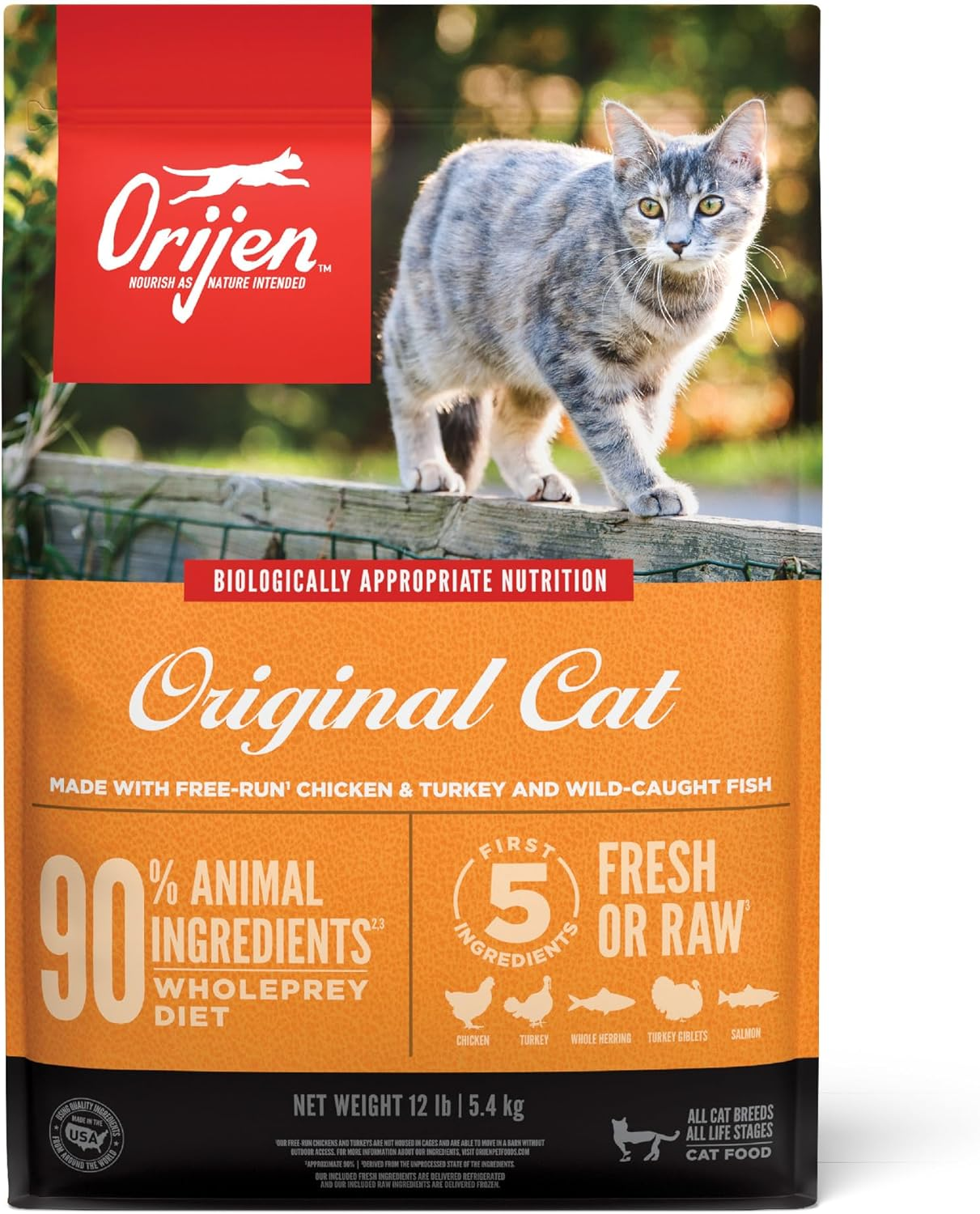 ORIJEN Original Cat, Grain Free Dry Cat Food for All Life Stages, with Wholeprey Ingredients, 12Lb