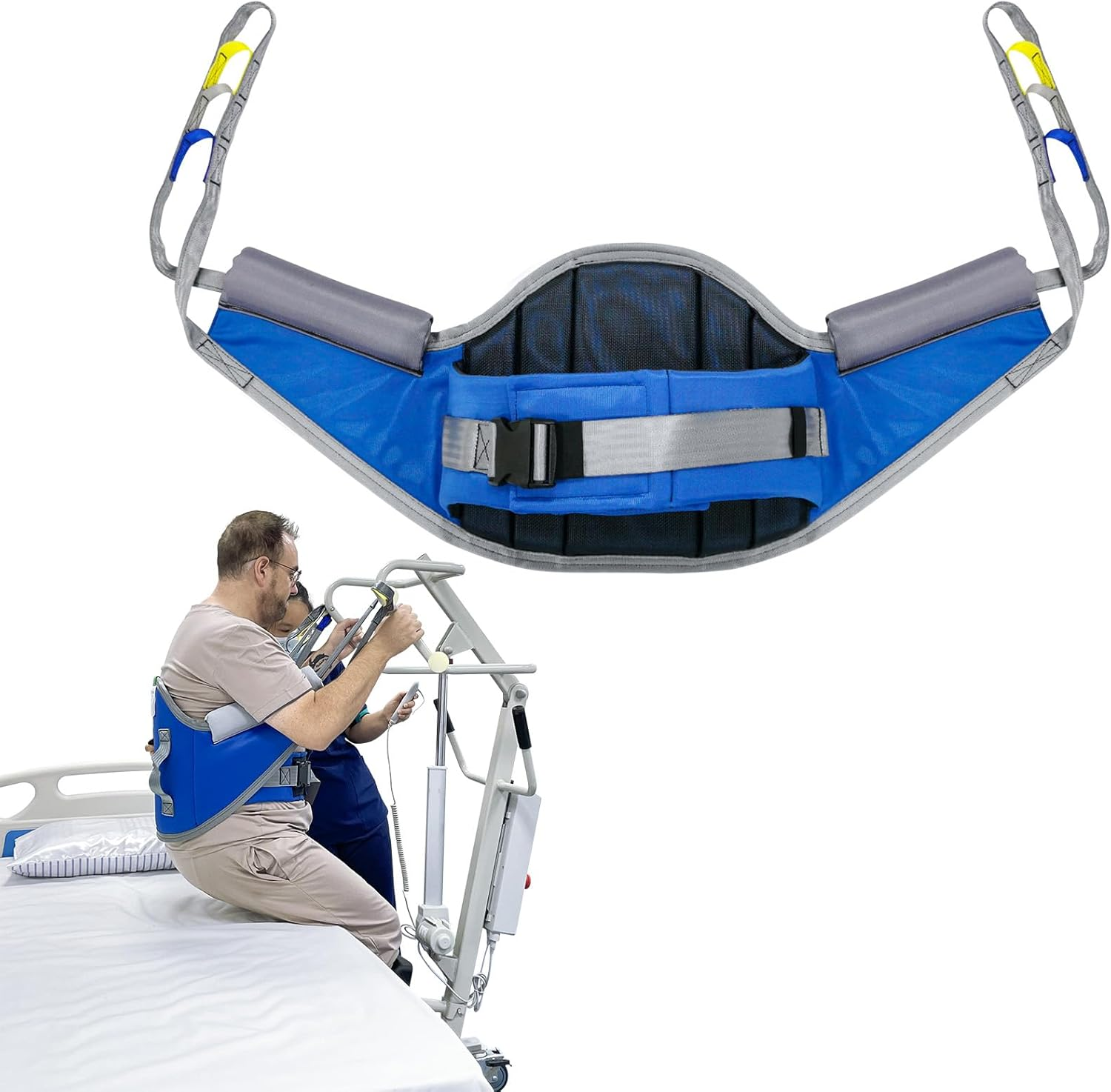 Sit to Stand Lift Sling for Elderly, Stand Assist Transfer Sling with Padded Underarm & Back Support, Patient Lift Aid Compatible with Most Sit-To-Stand Mobility Lifts, 500Lb Capacity (Blue, Medical)