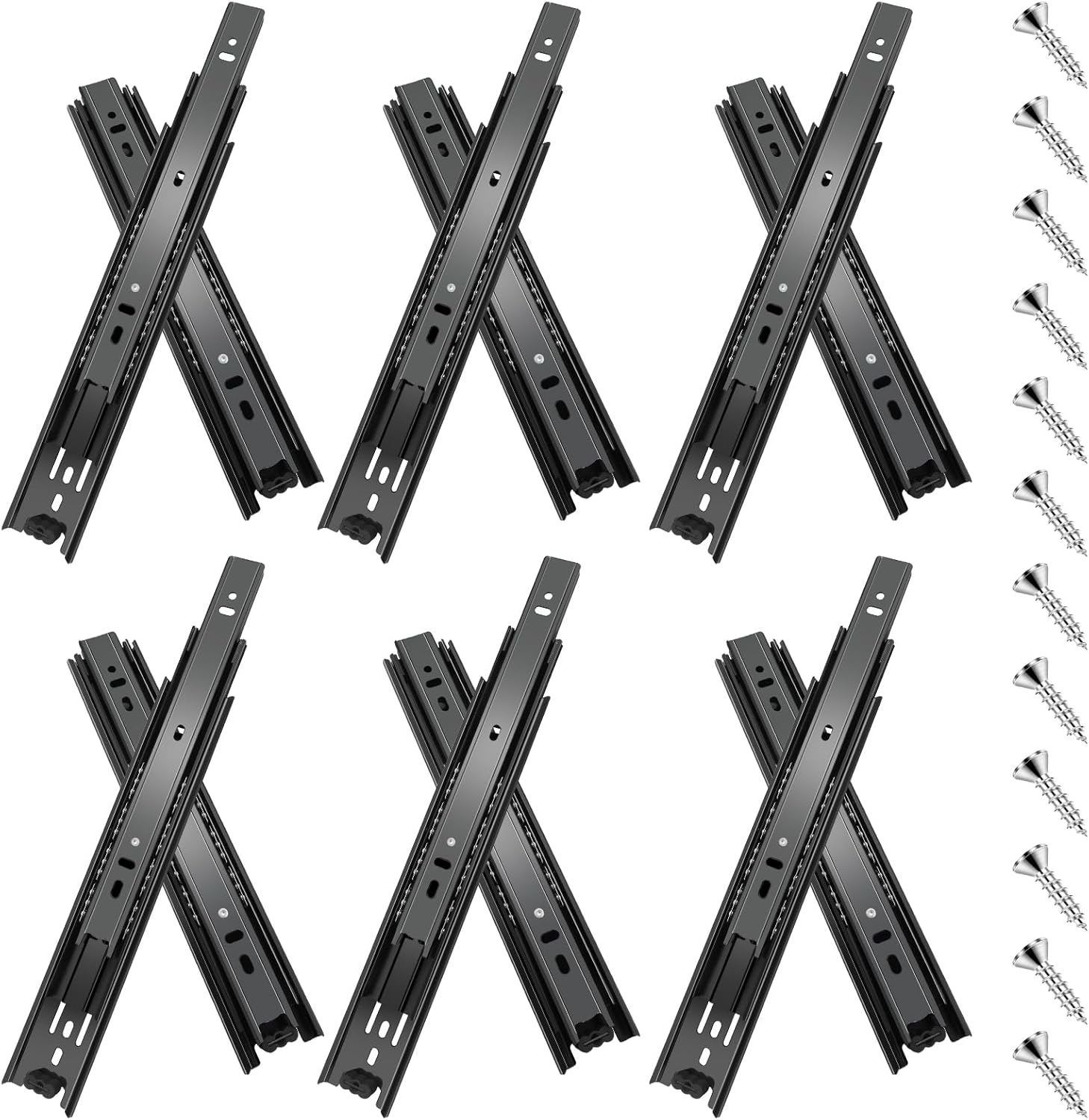 10 Inch Drawer Slides 6 Pairs (12Pcs) Full Extension Ball Bearing Drawer Rails Side Mount 3 Fold Metal Dresser Runners for File Cabinet Trash Can Kitchen Wardrobe Glides 10