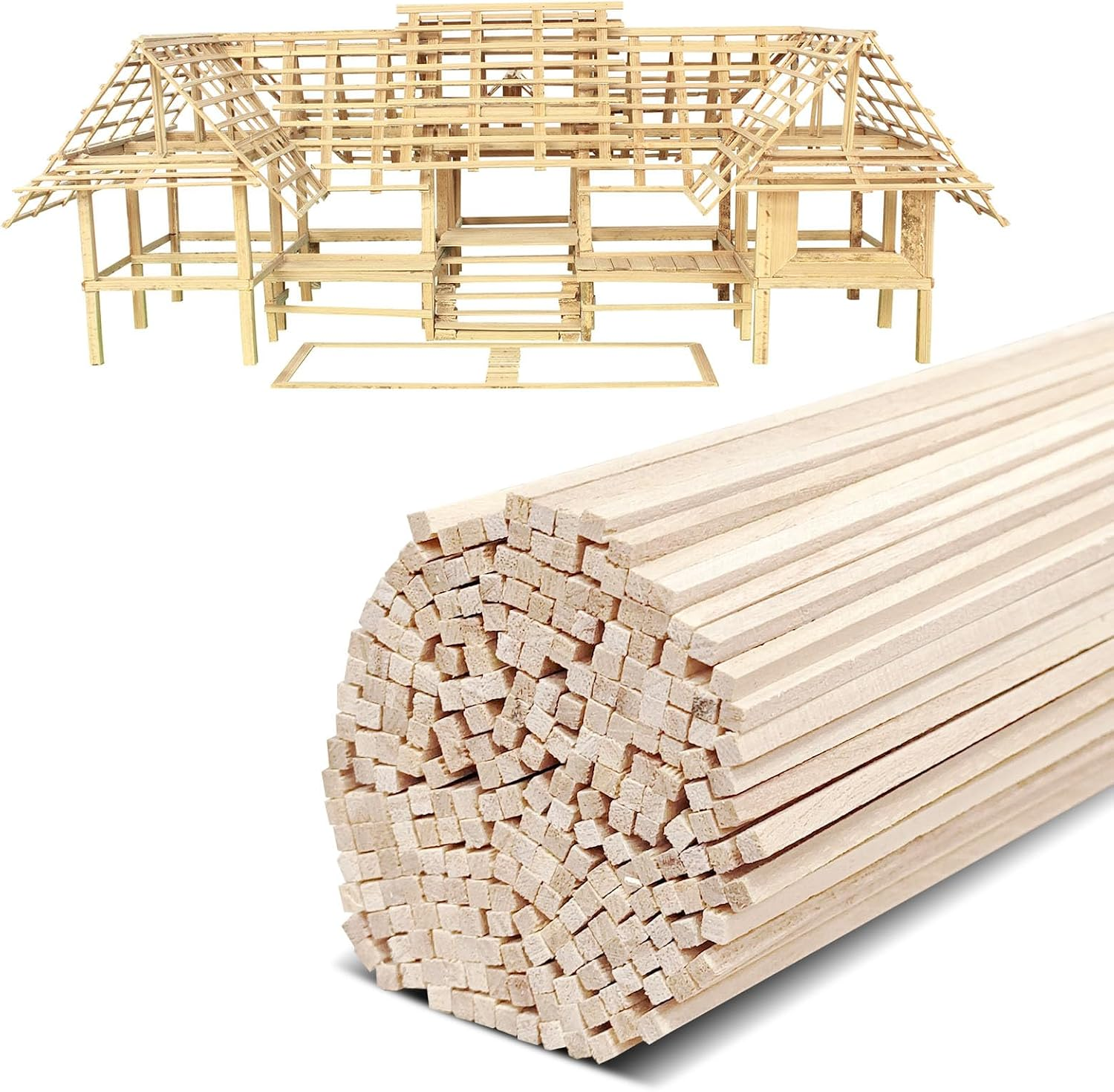 300 Pcs Balsa Wood Sticks 1/8 x 1/8 x 12 Inch balsa Wood Strips Hardwood Square Dowels balsa Wood dowels Unfinished Wooden Strips for Craft DIY Supplies Square Wooden dowels