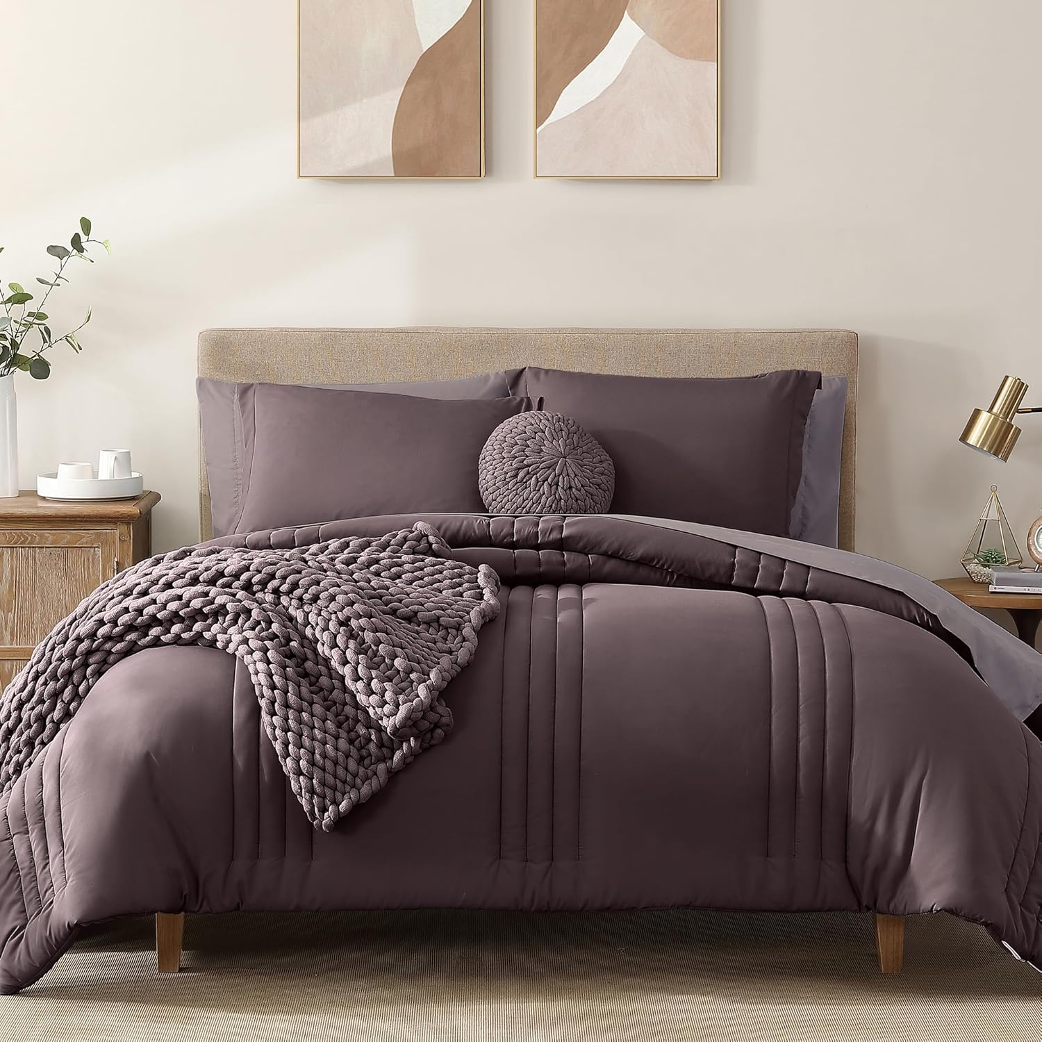 Queen Comforter Set - 7 Pieces Ltalian Plum Bed in a Bag Queen Bedding...