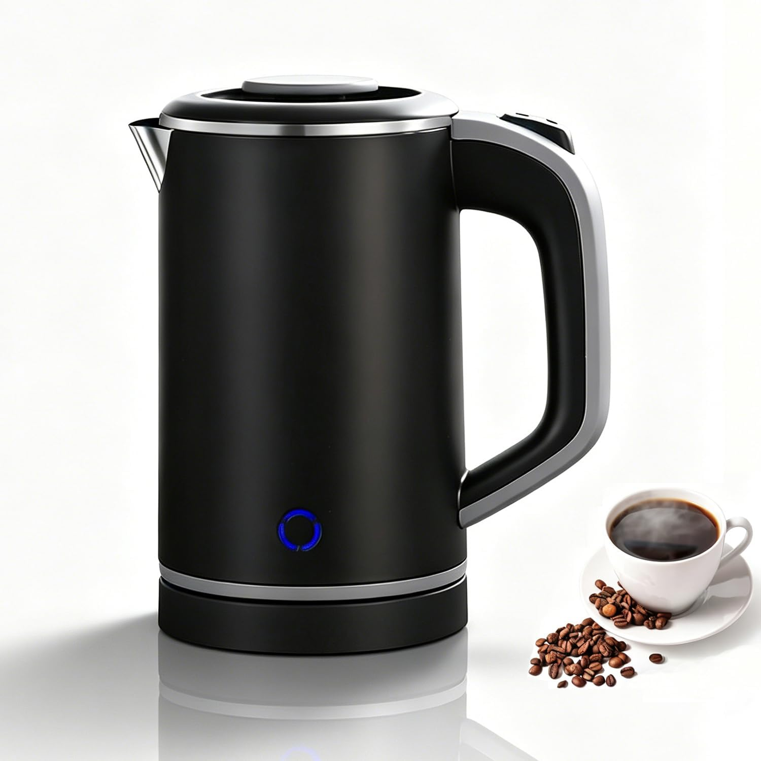 Electric Kettle, 0.8L Portable Stainless Steel Travel Kettle, Mini Tea Kettle Electric Water Boiler Fast Boiling Hot Water Kettle with Auto Shut-Off for Home Travel Office (Black)