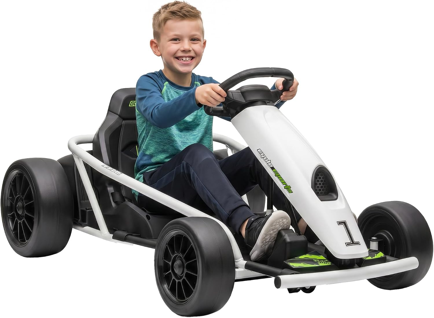 24V 8.1 MPH Electric Go Kart Drifting Car for 8-12 Years Old White