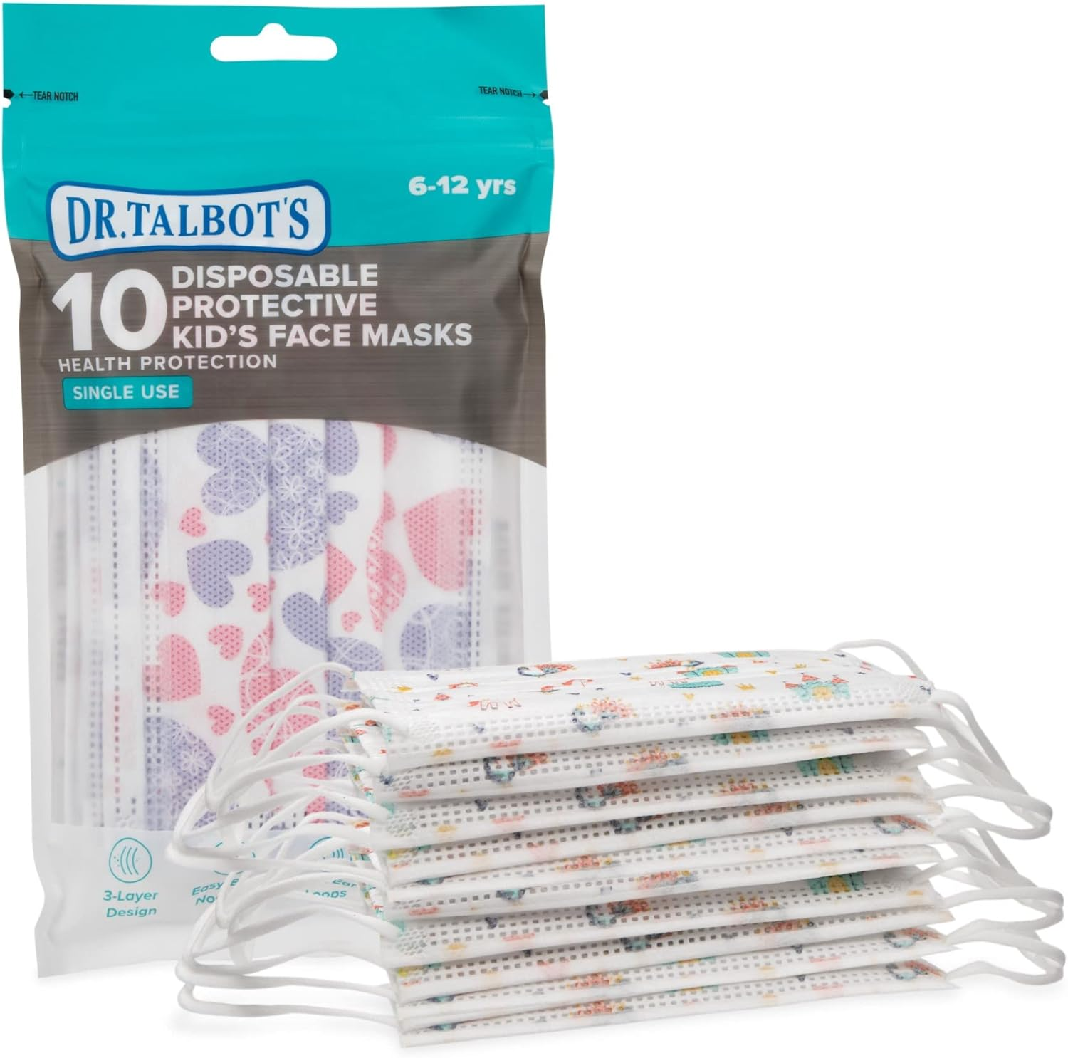 Disposable Kid’S Face Mask for Personal Health by Nuby, 10 Pack, Girl, 6-12 Years, Print and Packaging May Vary