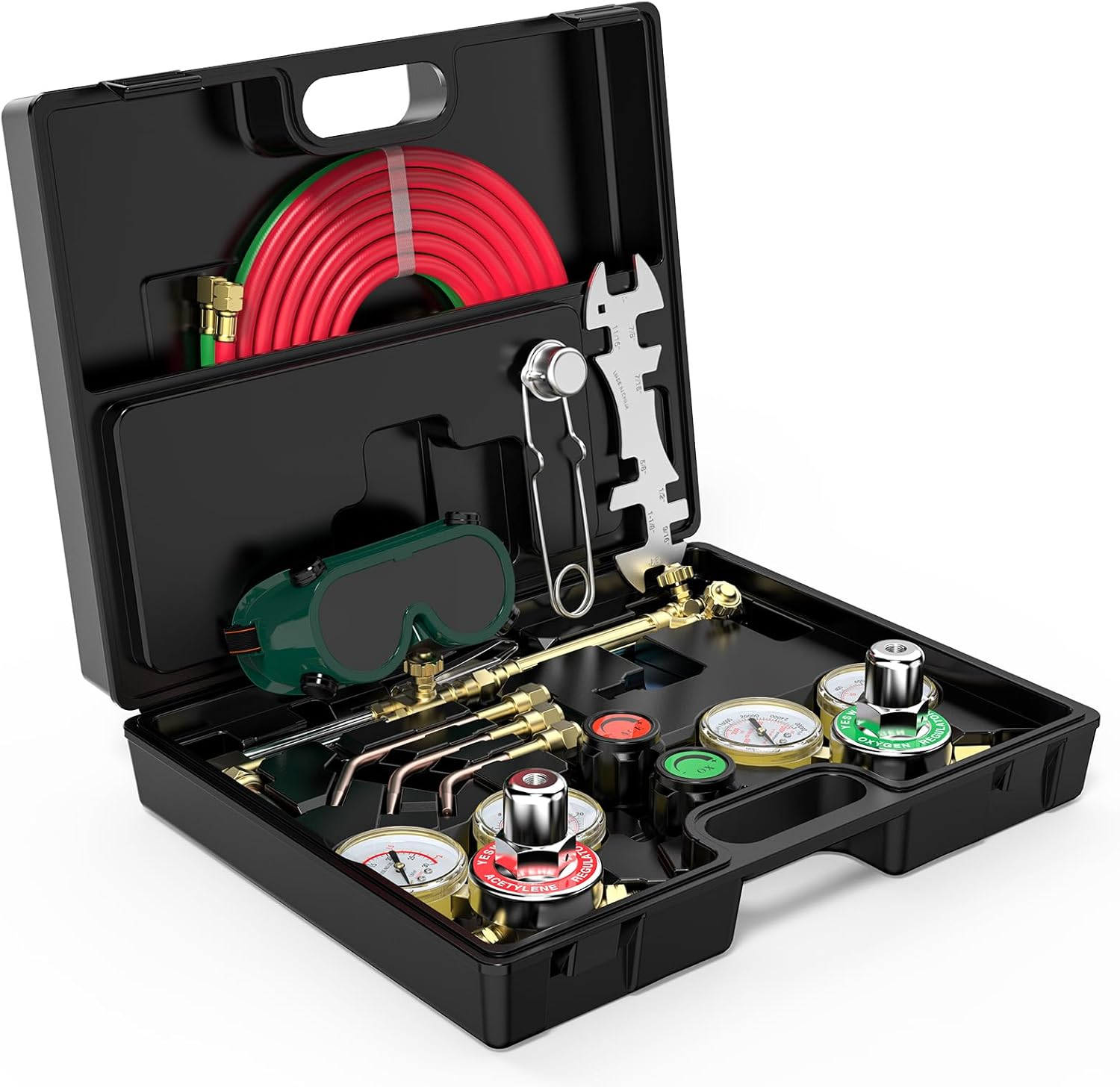 Oxygen & Acetylene Torch Kit, Welding Cutting Torch Kit, Gas Cutting Torch with Regulator Nozzles Hose Goggles