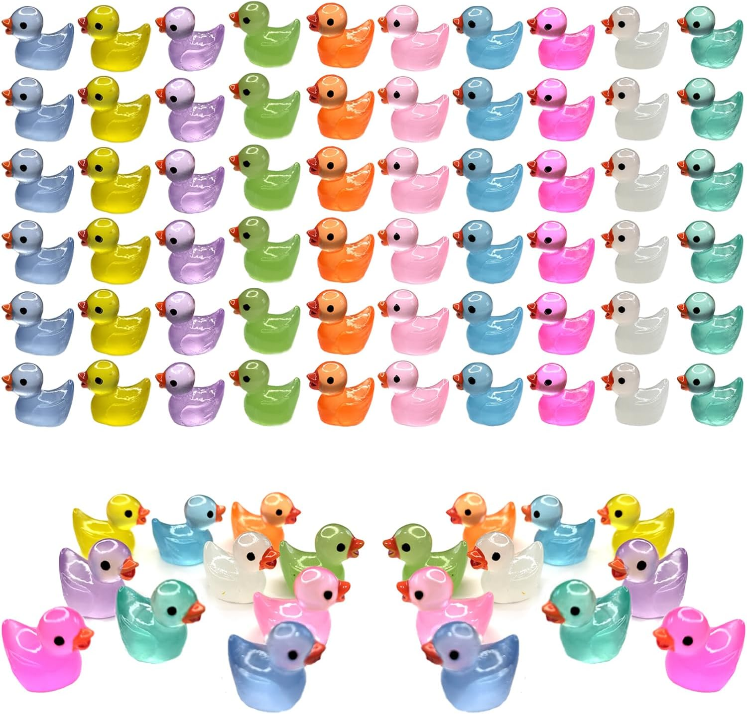 60 Pcs Mini Resin Ducks Luminous Tiny Ducks Miniature Duck Glow in the Dark for DIY Garden Dollhouse Duck Accessories Micro Landscape Aquarium Party Decor