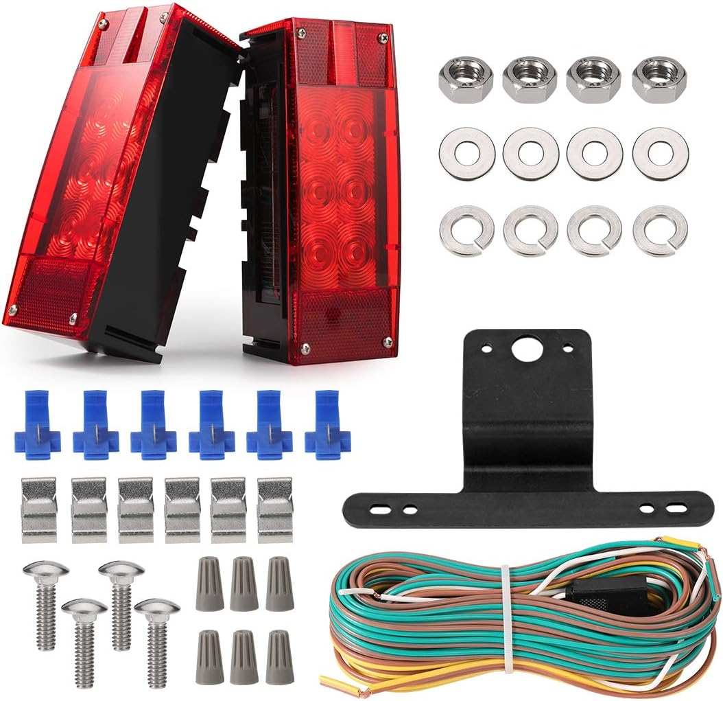 12V LED Low Profile Submersible Rectangular Trailer Light Kit Tail Stop Turn Running Lights for Boat Trailer Truck
