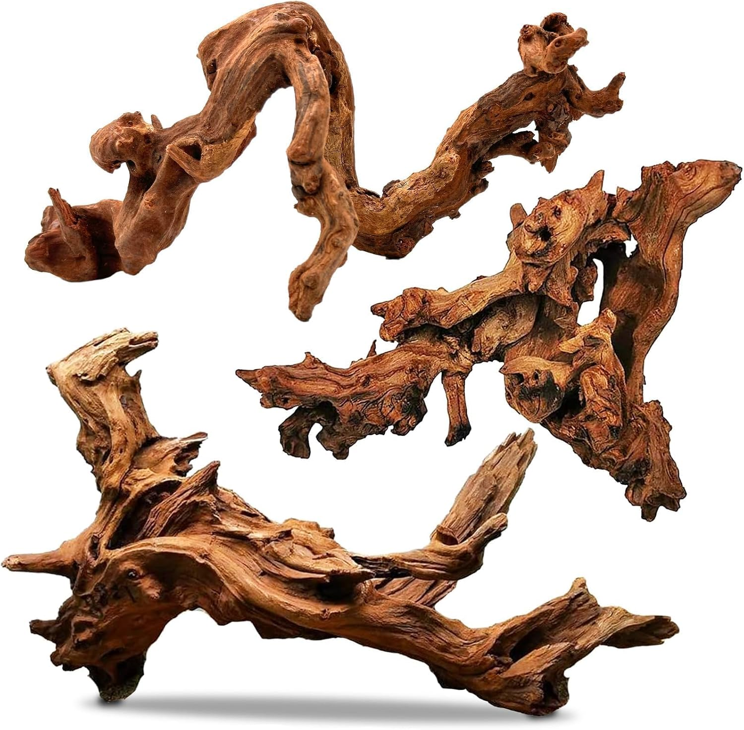 Natural Driftwood for Aquarium Decor Fish Tank Decorations Reptile Decor Driftwood Decor, 3 Pieces 7"-11" Assorted Driftwood Branch