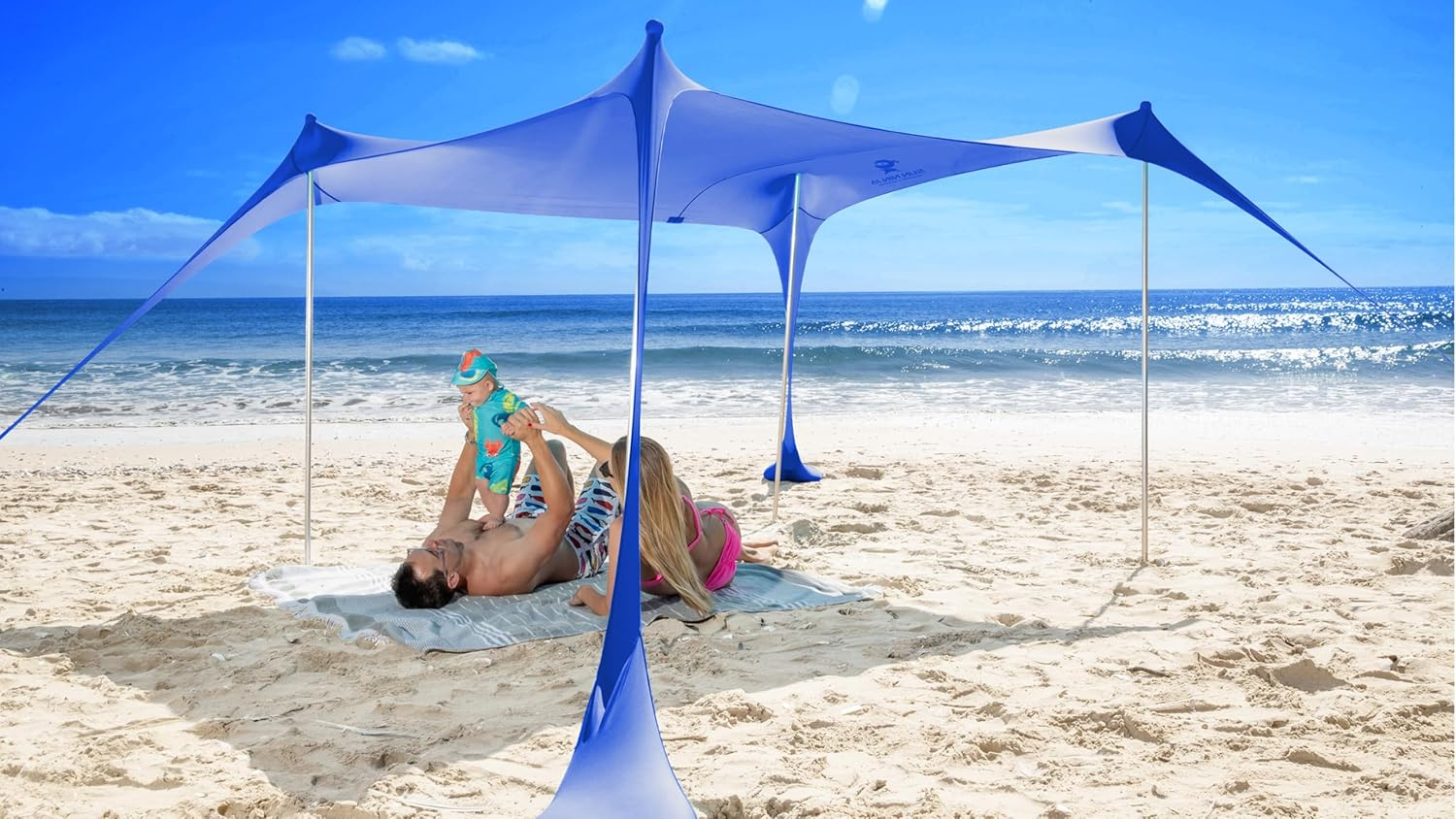 Beach Tent Sun Shelter UPF50+ - Easy Pop up Beach Canopy - Outdoor Shade for Camping Trips, Fishing, Backyard Fun Picnics - Sand Shovel, Ground Pegs & Stability Poles
