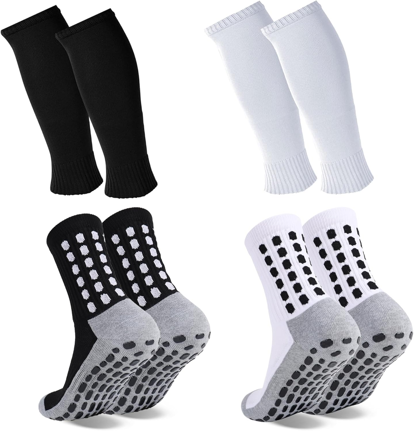 2 Set Grip Soccer Socks with Shin Guard Sleeves Non Slip Soccer Leg Sleeve Sock
