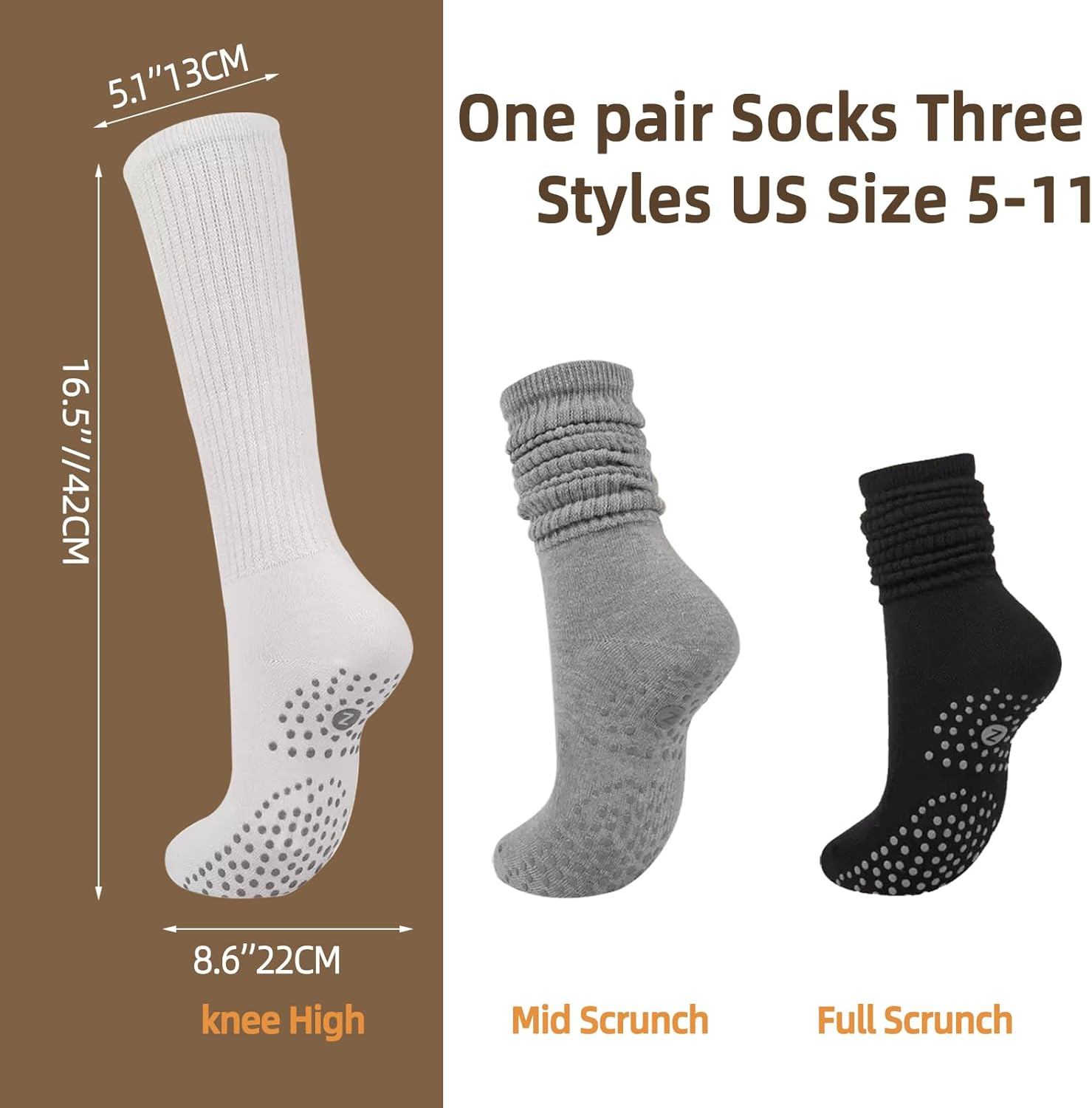 ZANZER (3 Pairs) Scrunch Pilates Grip Socks for Women, Yoga Slouch Socks with... - Picture 6 of 13