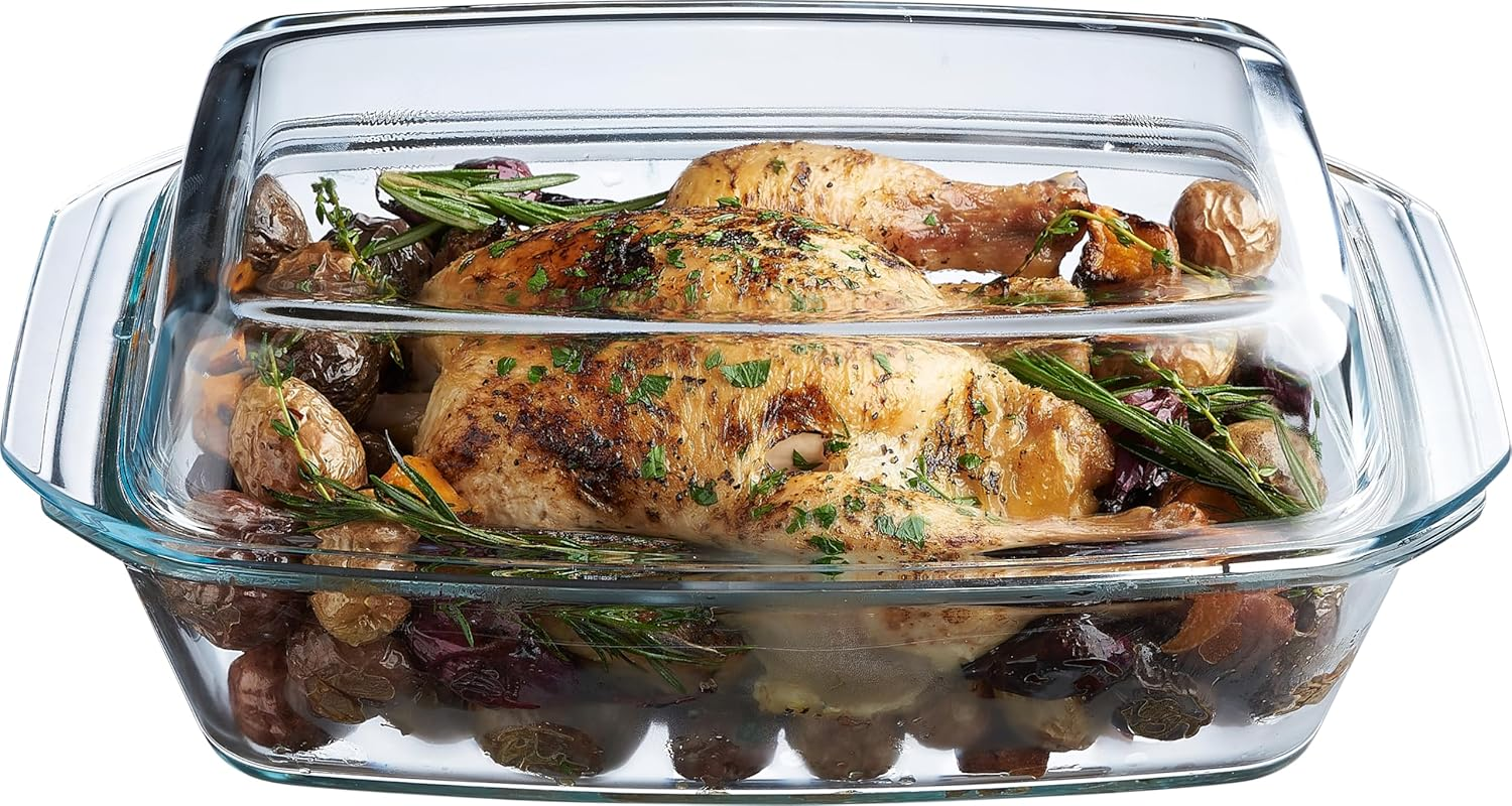 Large Glass Casserole Dish, Oven Safe Cookware with Lid, Oblong Covered Glass Dish for Baking, Serving, Cooking, Microwave and Dishwasher Safe Bakeware, 3 Quart Capacity