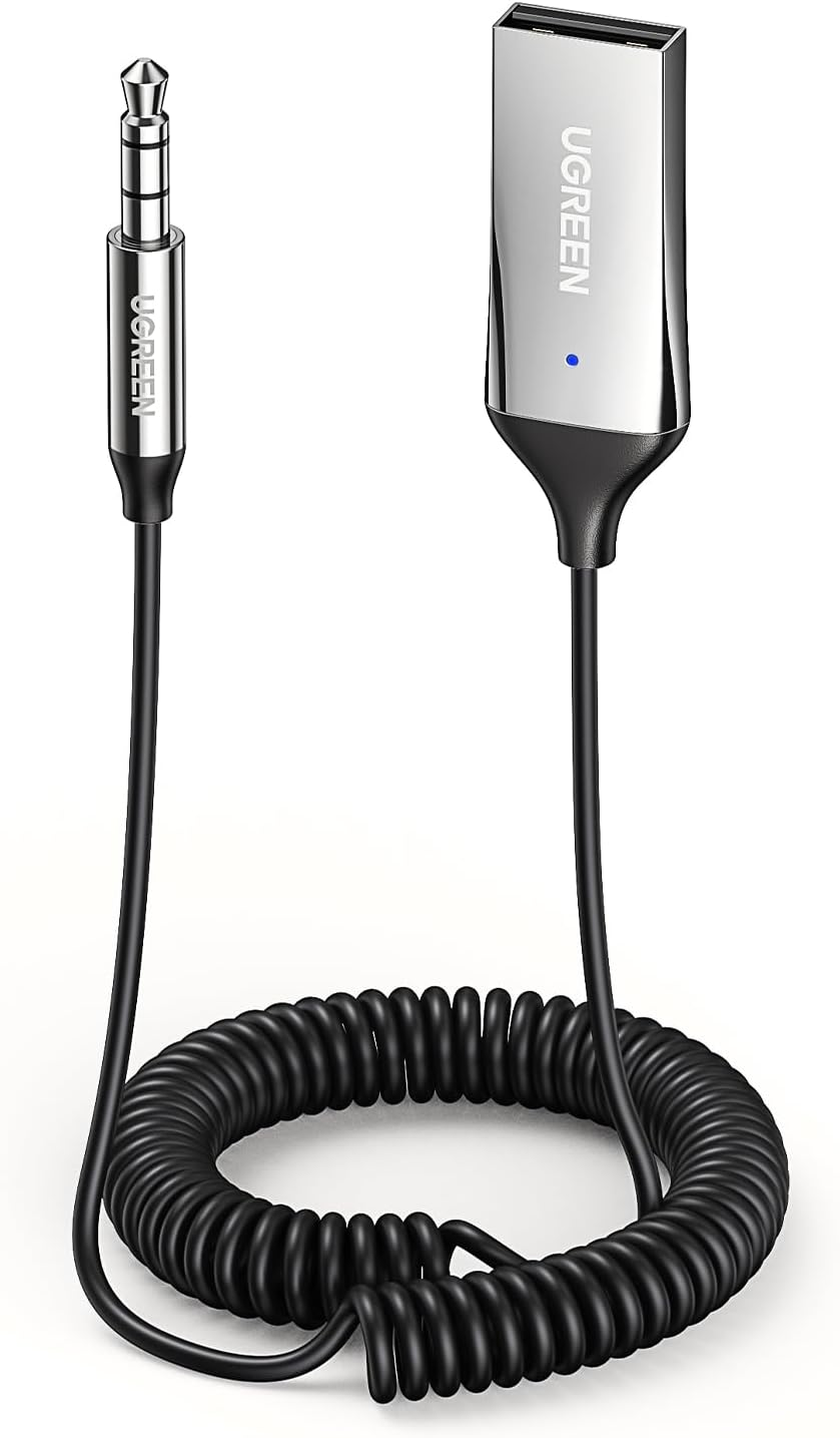 UGREEN Aux to Bluetooth 6.0 Adapter 3.5Mm Bluetooth Receiver for Car USB 2.0 to 3.5Mm Jack Kit with Built-In Microphone Aux Input for Hands-Free Calls Compatible with Car Speaker and Home Audio