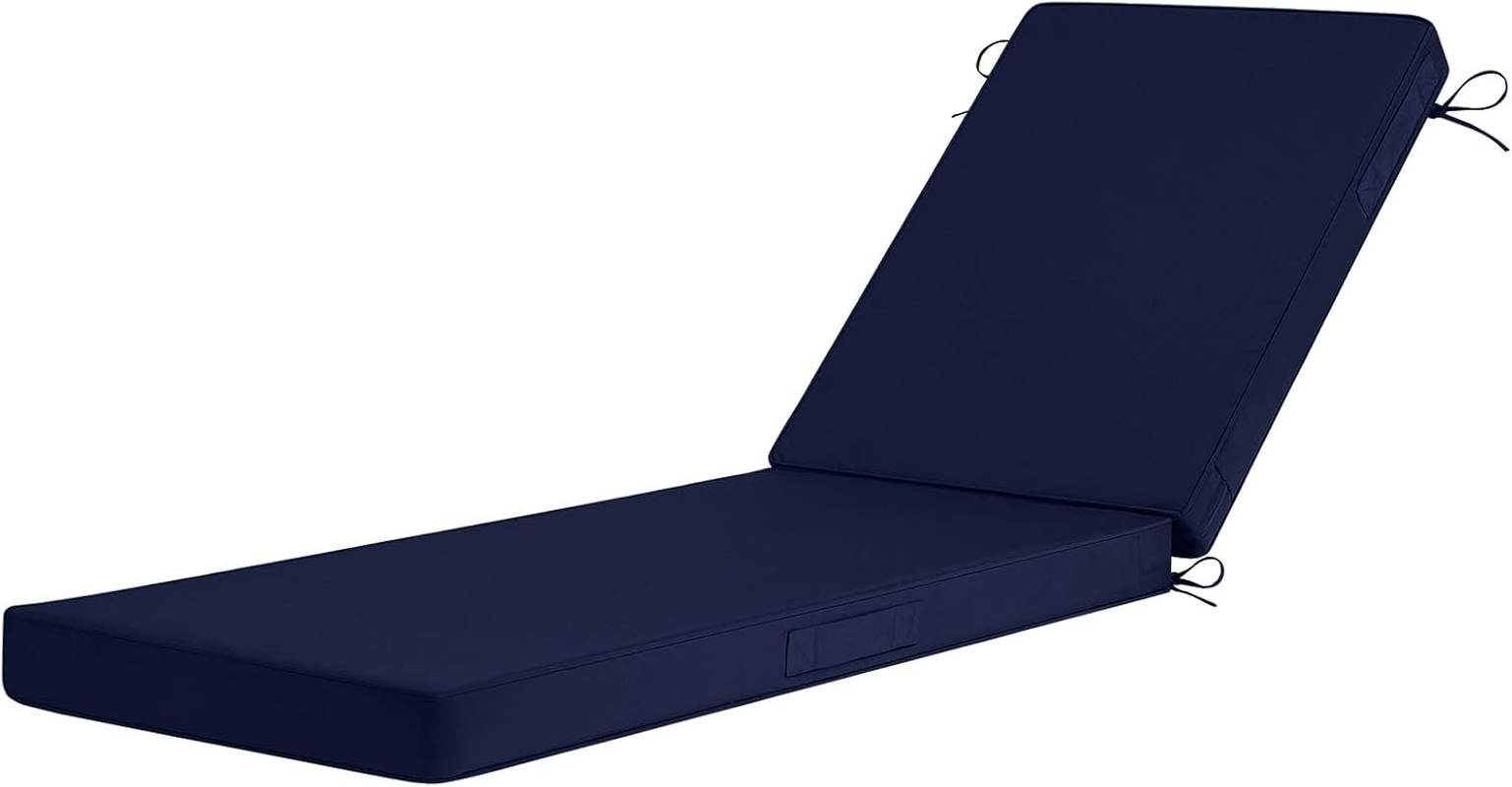 Outdoor Chaise Lounge Cushions, Waterproof 3-Layer with Removable Cover, Navy