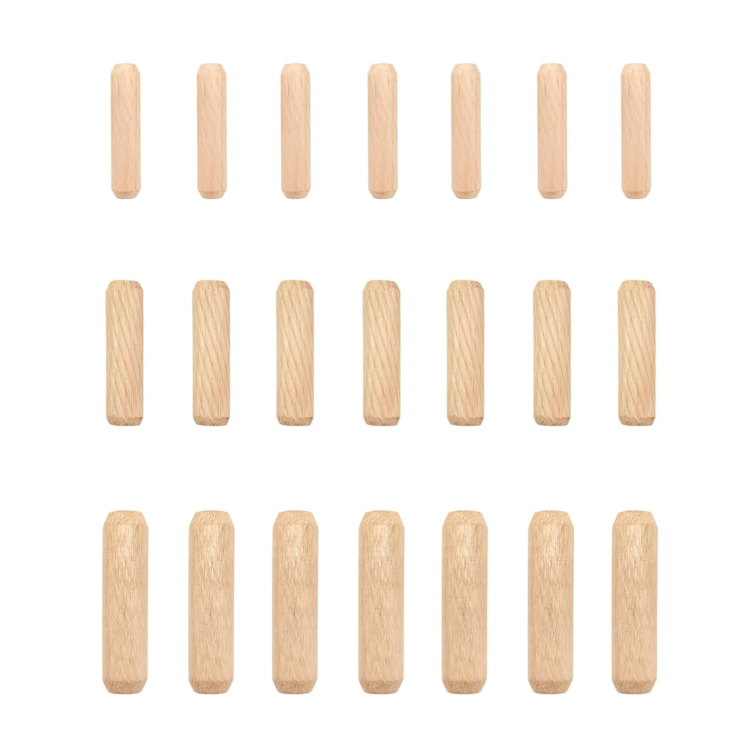 21 PCS Wooden Dowels Assorted Set, M6 M8 M10 Hard Wood Pegs Grooved Fluted Woodwork Pins Wooden Plugs for Screw Holes Furniture DIY Craft Carpentry