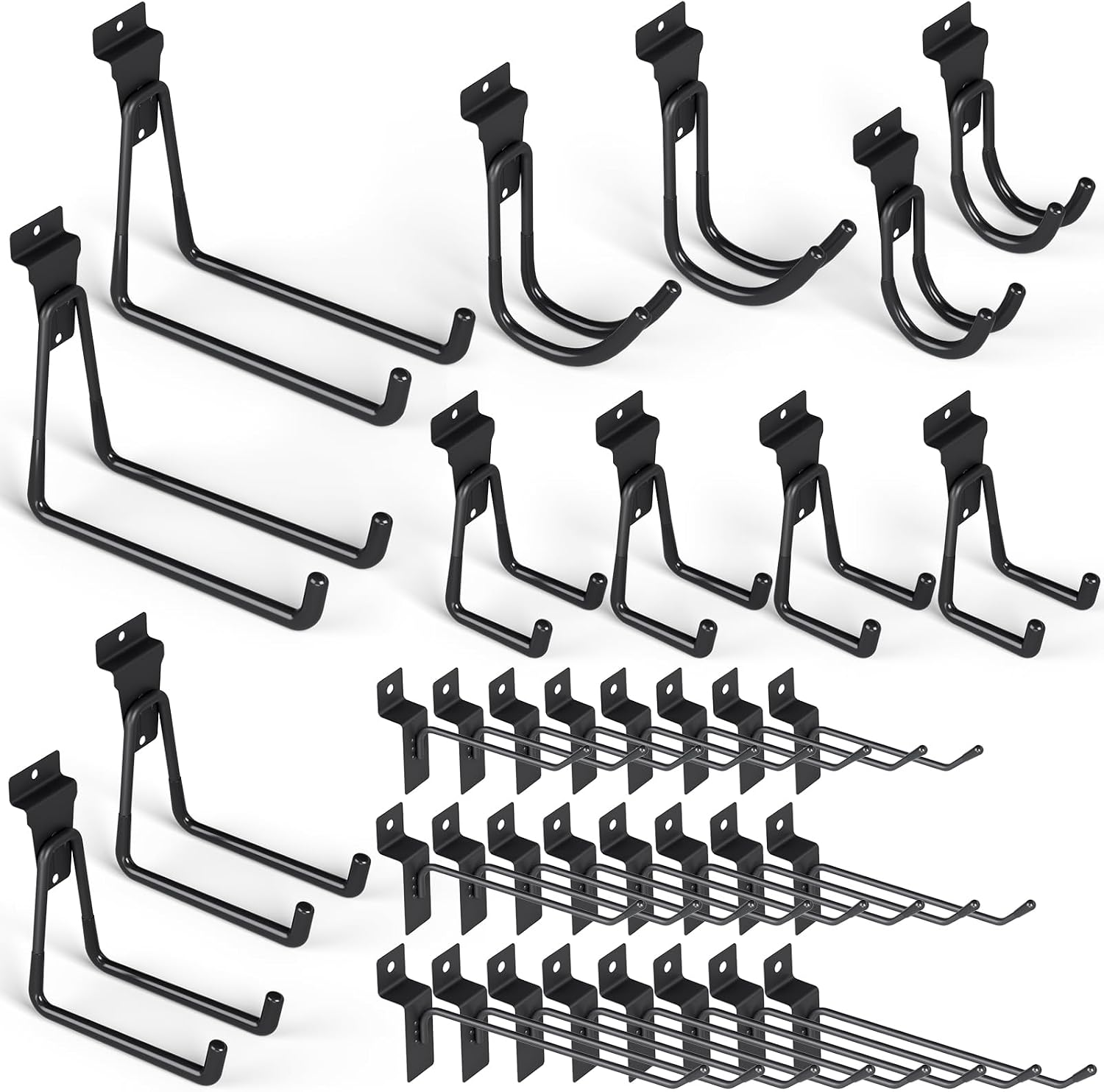 36 Pack Black Slatwall Hooks Accessories, Heavy Duty Garage Slatwall Accessories Utility Hooks, Slat Wall Hanging Hooks and Hangers for Garages, Sheds, Basements