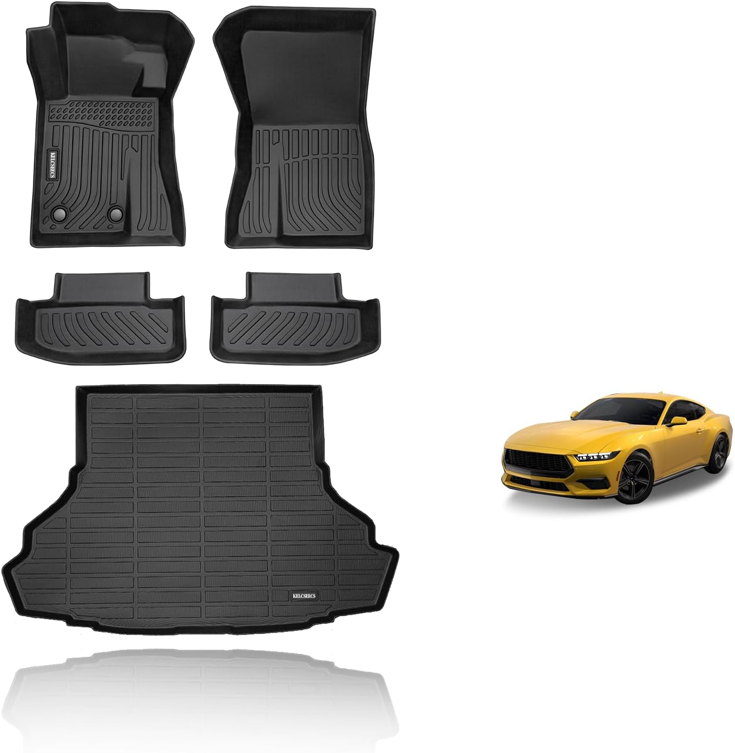 Floor Mats Cargo Liner for 2015-2026 Ford Mustang TPE All Weather Full Set Black