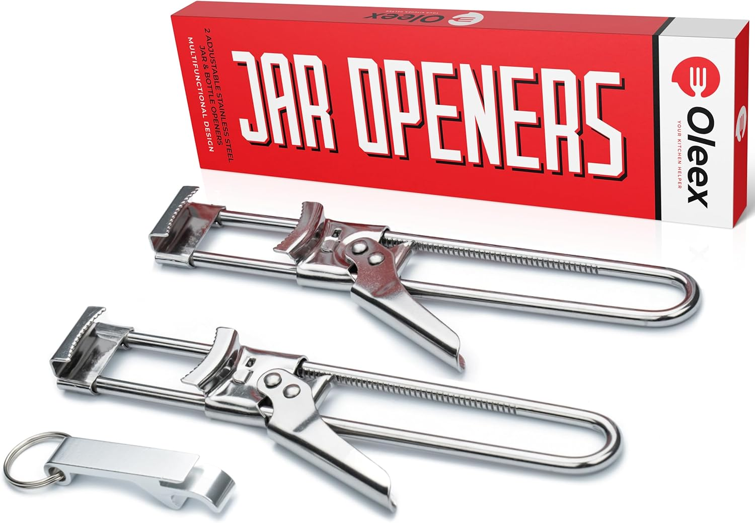 Oleex Jar Opener for Weak Hands (X2) with Keychain Bottle Cap Opener. Easy 