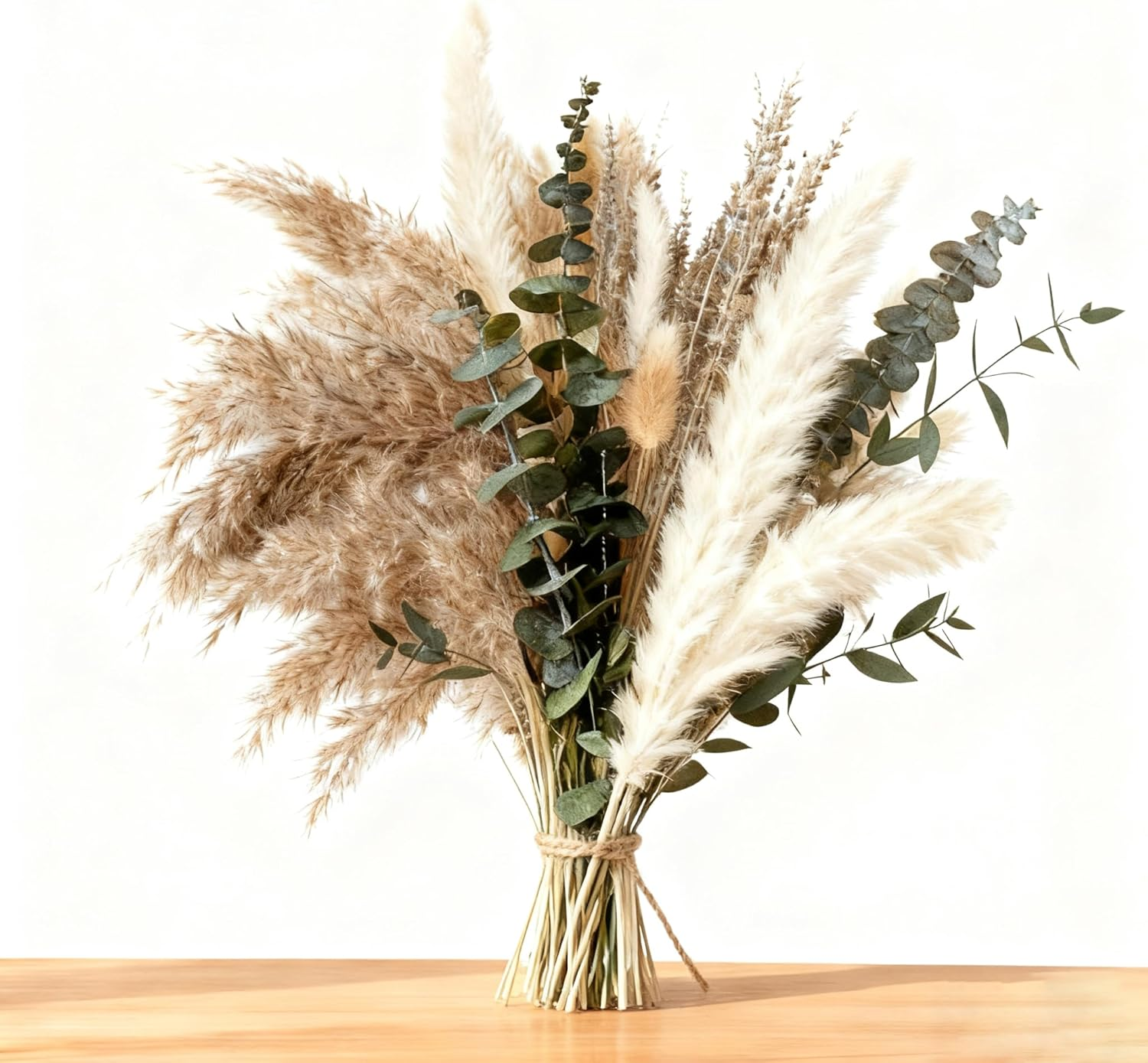 Boho Pampas Grass Bouquet, Exquisite Lavender, Eucalyptus, Wheat & Bunny Tail for Western Boho Decor, Rustic Dried Floral Arrangement for Bohemian Home, Bedroom, Wedding and Table Décor