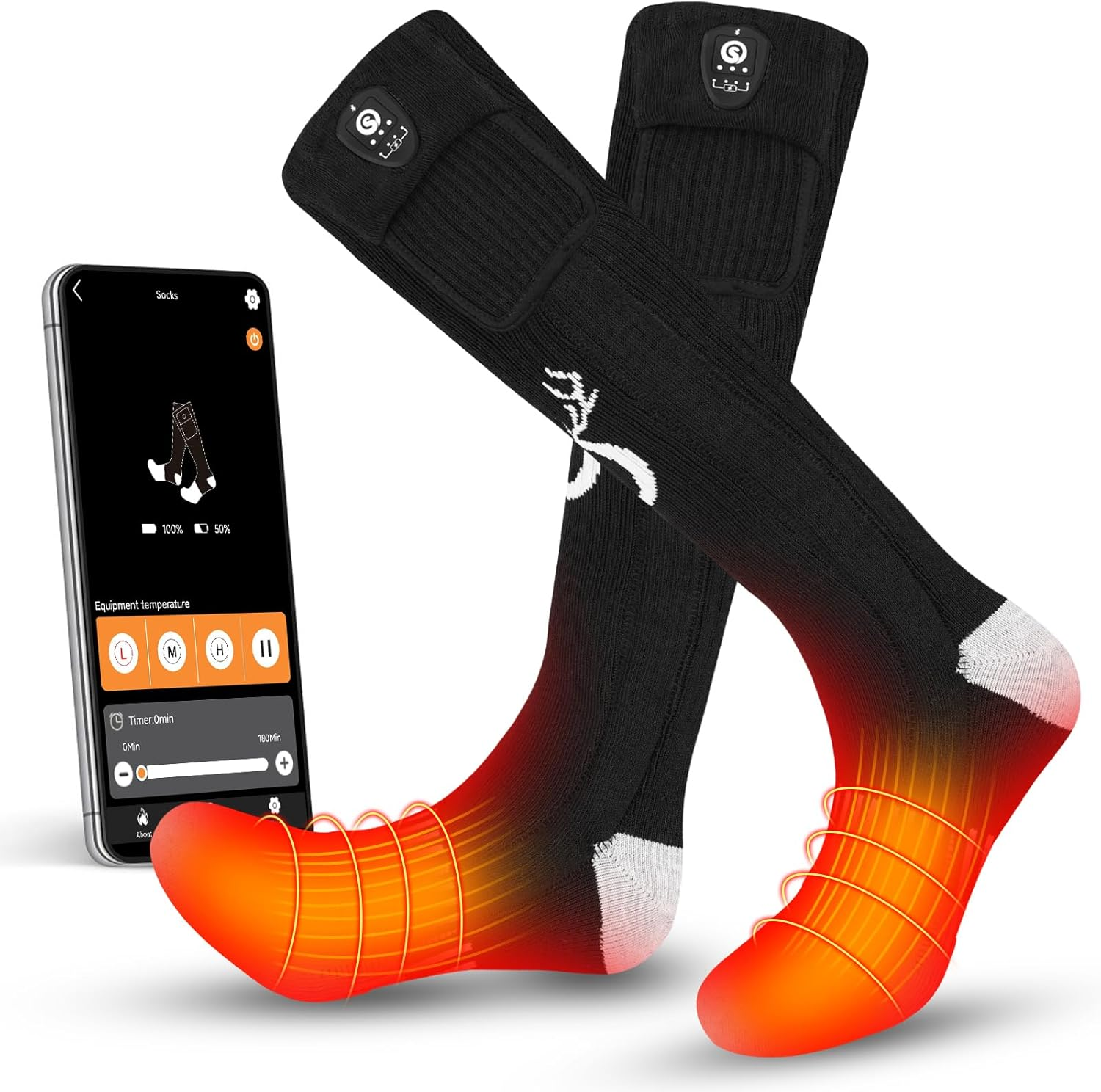 SNOW DEER Hunting Heated Socks with App Control for Men Women, Rechargeable Electric Heating Warm Sock for Motorcycle Hunting Ski Hiking Cold Winter Work