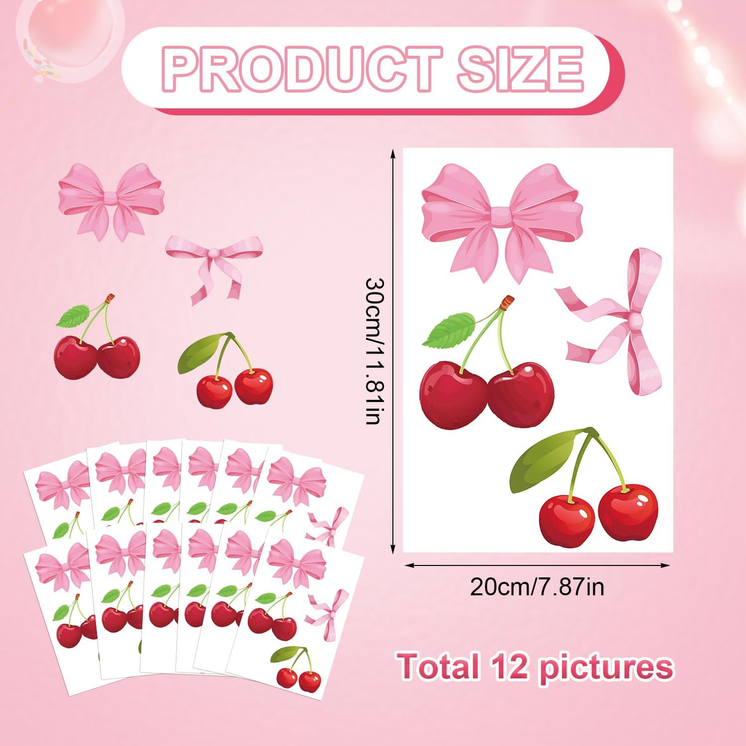 12 Sheet Pink Bow Wall Stickers, 11.81x7.87in Trendy Bow Wall Decals Coquette... - Picture 3 of 15