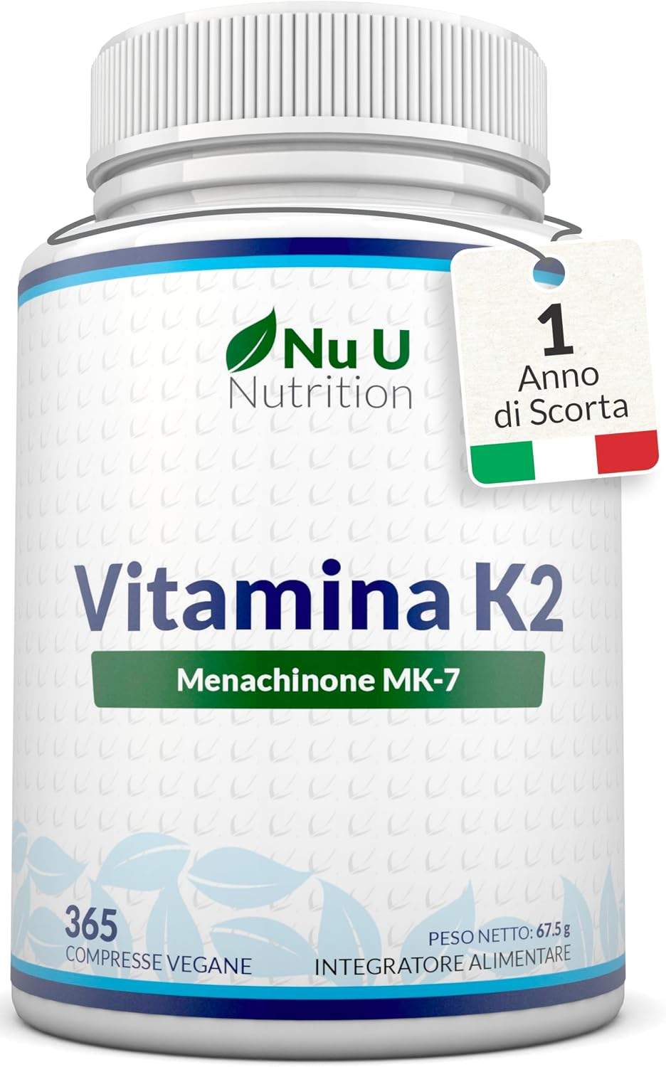 Vitamina K2 MK7 200Mcg - 365 Compresse Vegane - 1 Anno Di Scorta - Alta Concentrazione Di Vit K Menachinone MK-7 Da Natto - Prodotto in Europa -